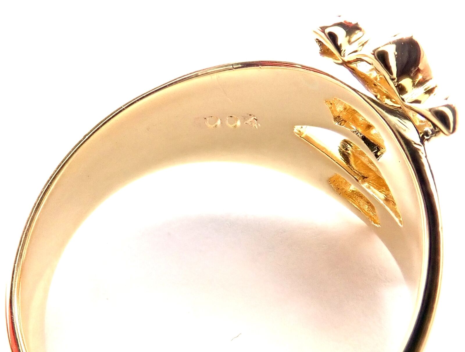 Rare! Authentic Christian Dior 18k Yellow Gold Diamond Flower Tulip Band Ring | Fortrove