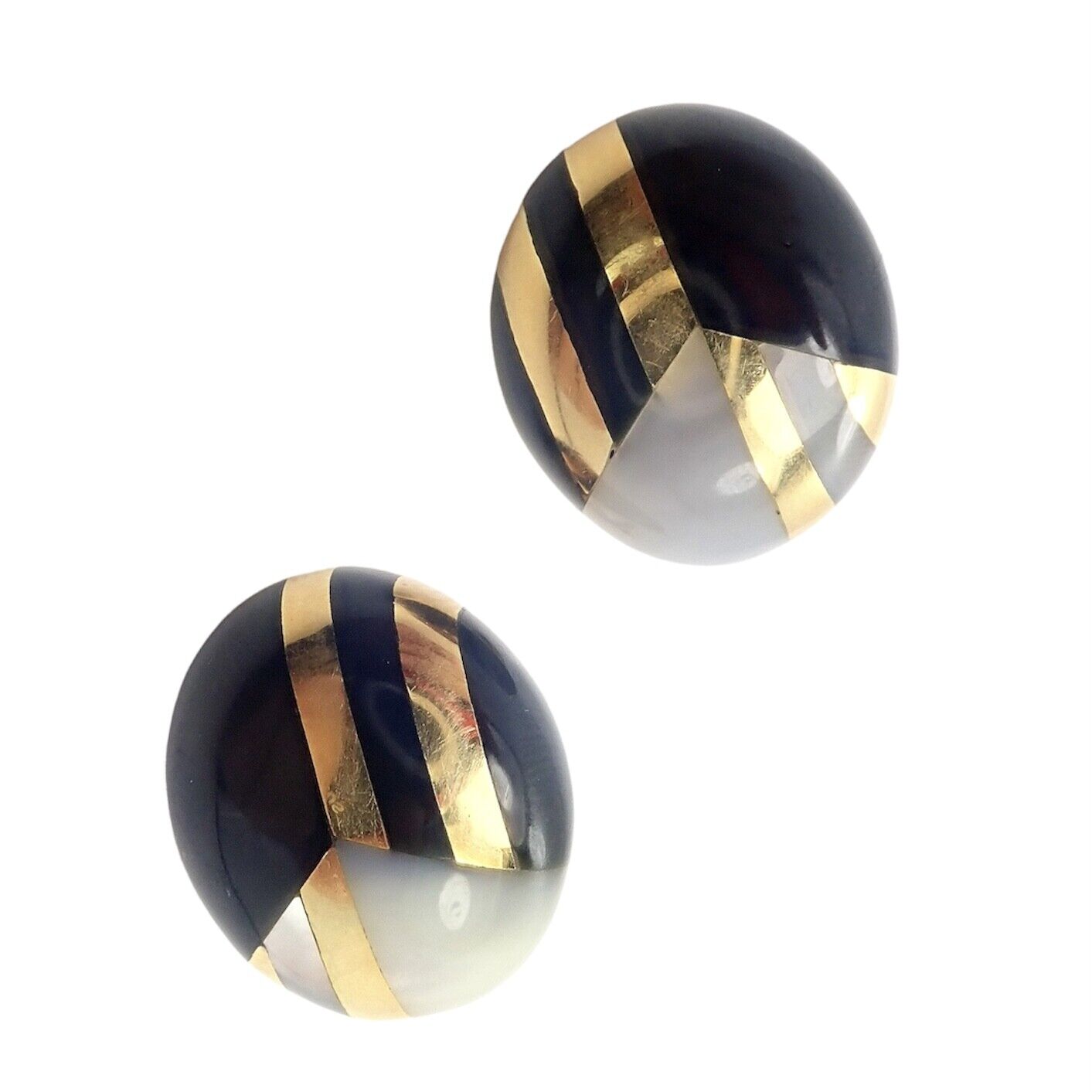 Rare! Tiffany & Co Cummings 18k Yellow Gold Mother of Pearl Black Jade Earrings | Fortrove