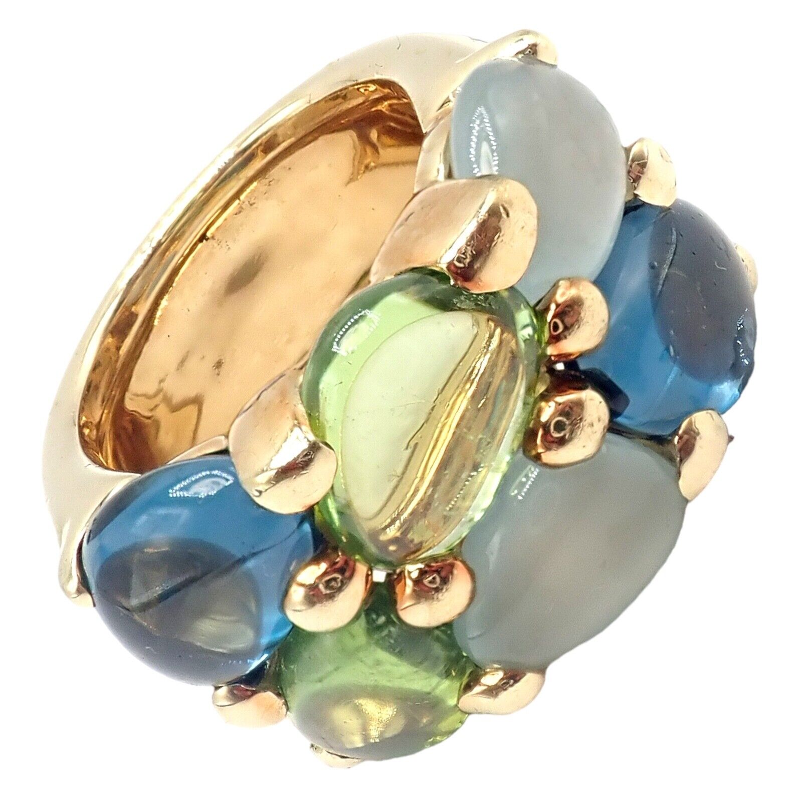 Authentic! Pomellato 18k Yellow Gold Sassi Large Peridot Topaz Aqua Ring sz 6 | Fortrove