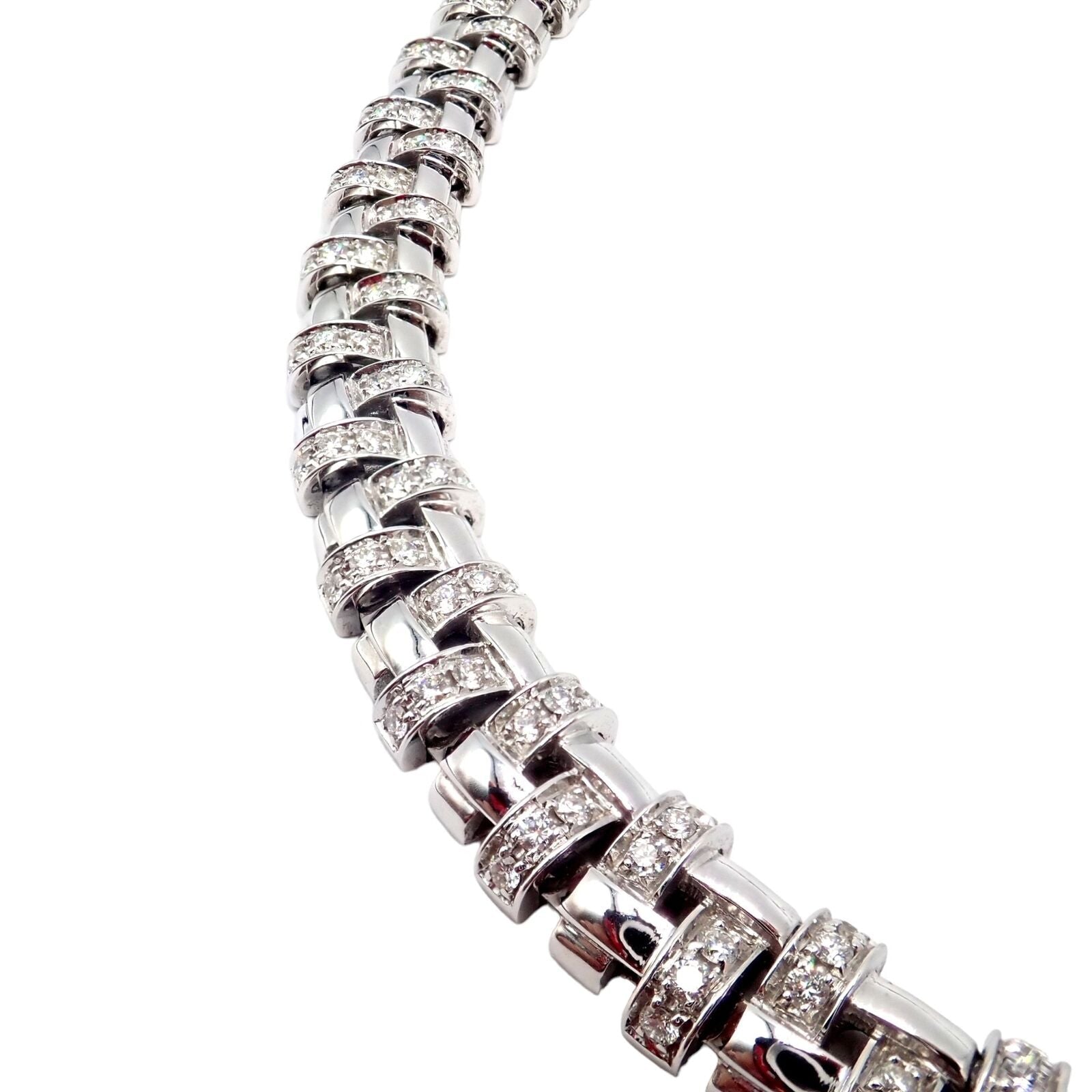 Authentic! Tiffany & Co Vannerie 18k White Gold Basket Weave Diamond Necklace | Fortrove
