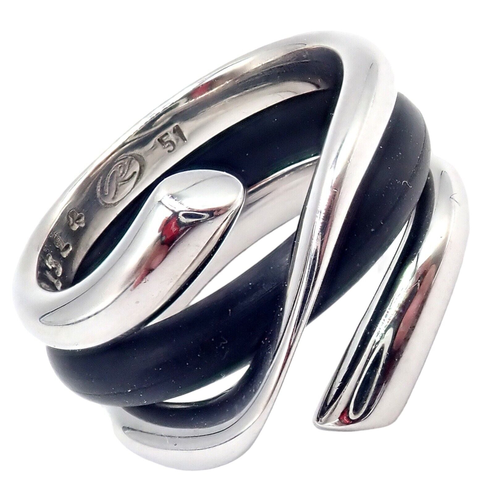 Authentic! Georg Jensen 18K White Gold Magic Rubber Ring sz 5.5 51 | Fortrove