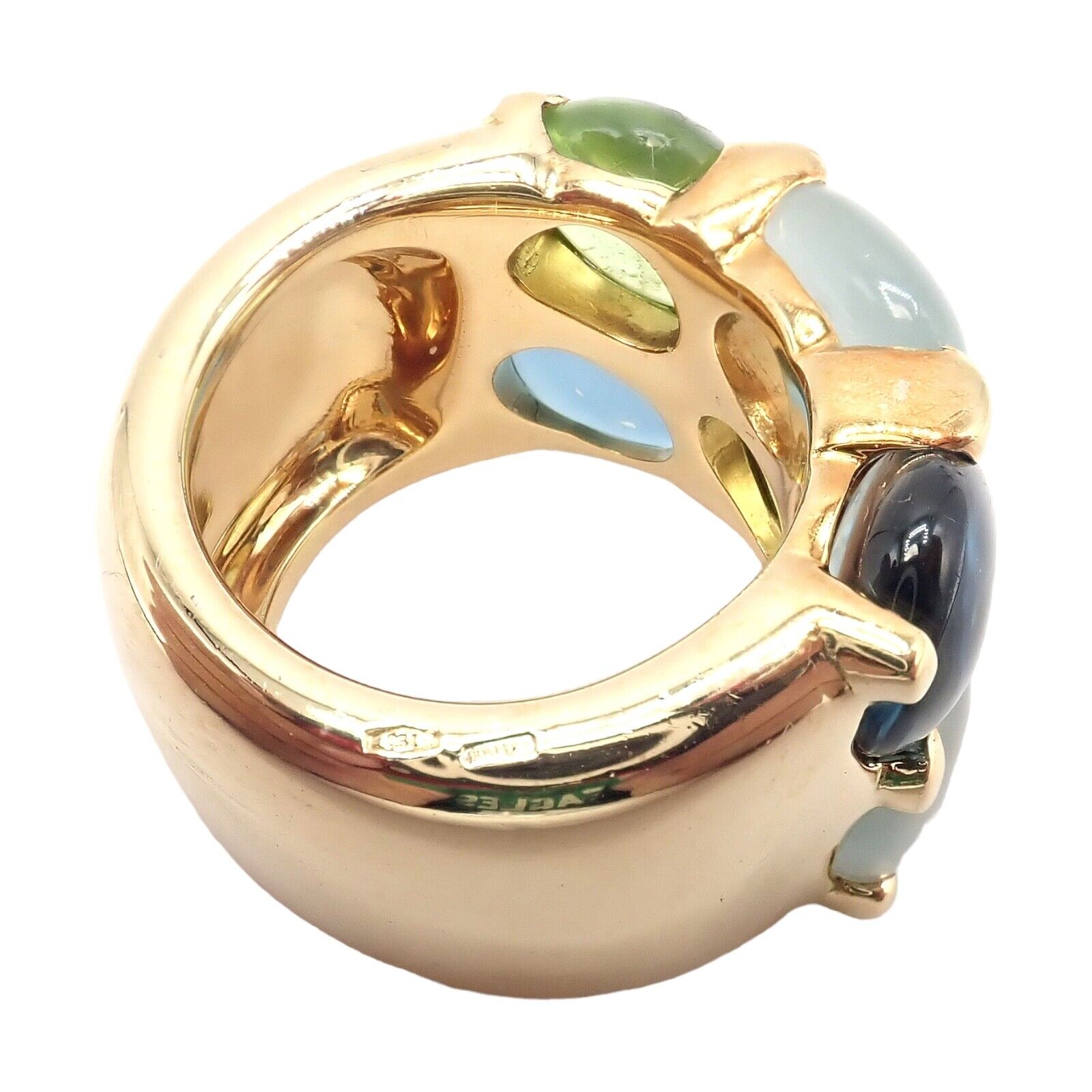 Authentic! Pomellato 18k Yellow Gold Sassi Large Peridot Topaz Aqua Ring sz 6 | Fortrove
