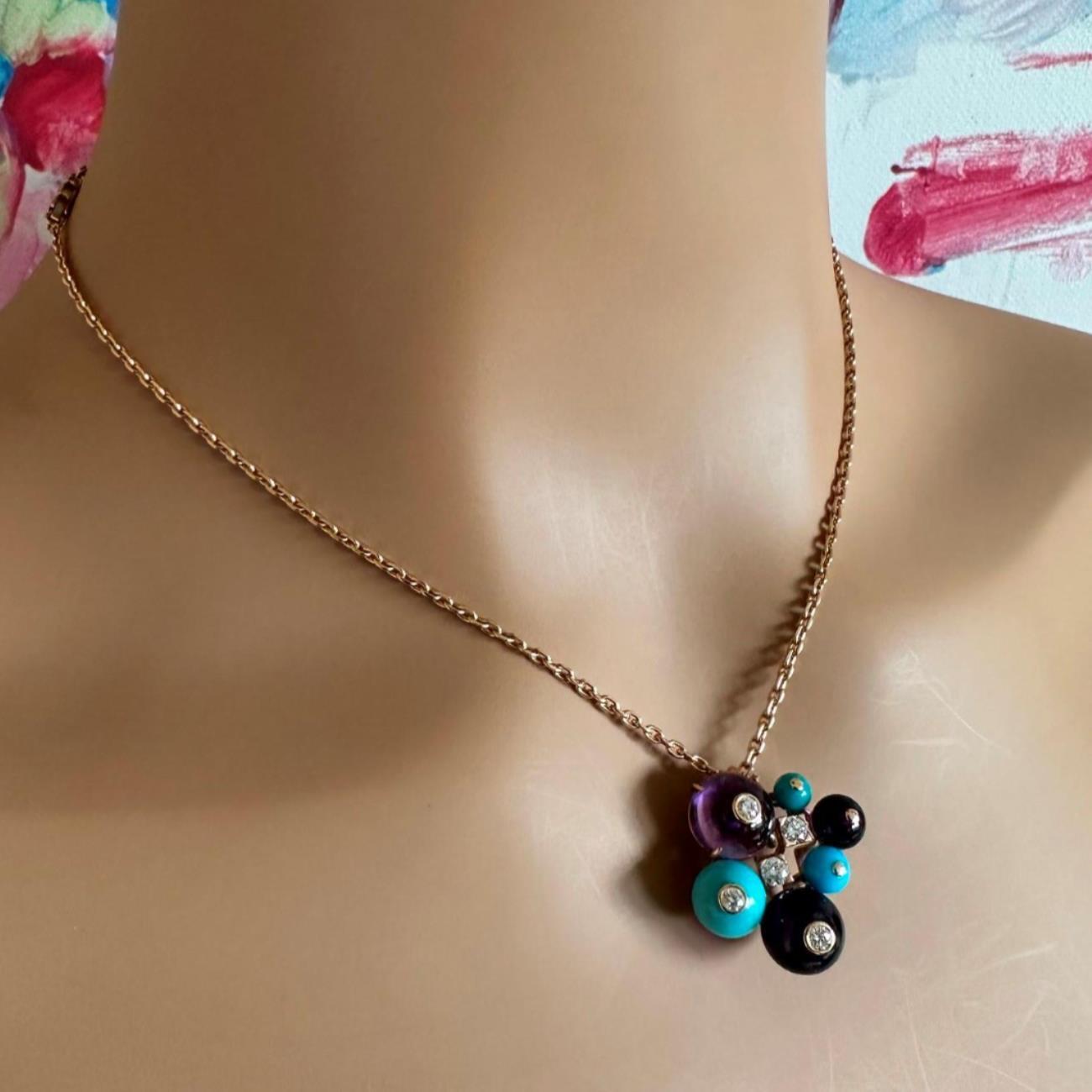 Rare! Authentic Cartier 18k Rose Gold Turquoise Diamond Delices De Goa Necklace | Fortrove