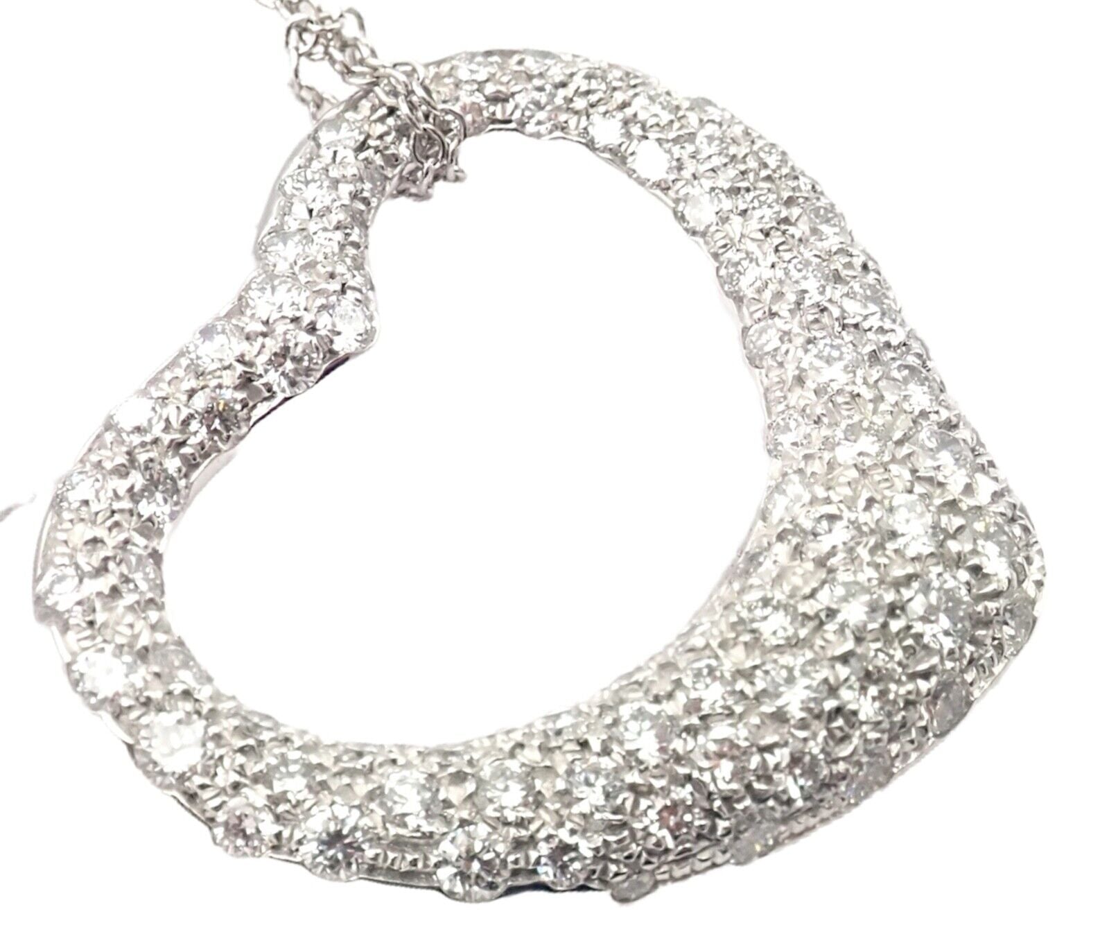 Authentic! Tiffany & Co Elsa Peretti Platinum Diamond Large Open Heart Necklace | Fortrove