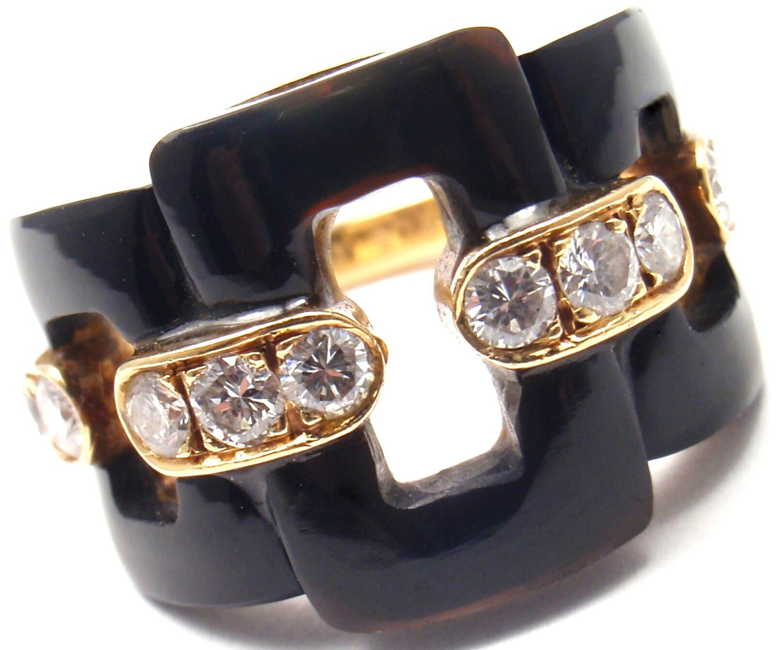 Van Cleef & Arpels 18K Yellow Gold Estate 'Vintage Alhambra' Onyx and Diamond Ring