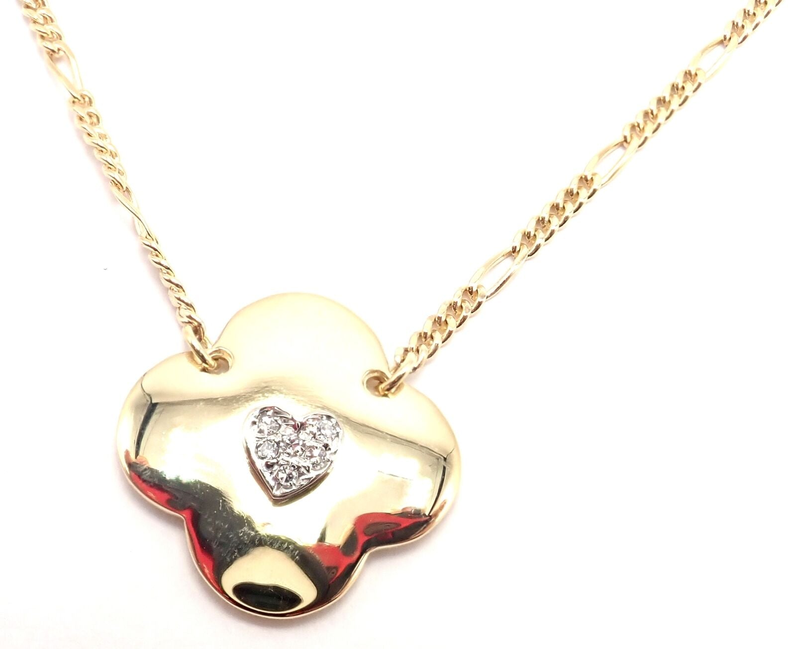 Authentic! Vintage Cartier 18k Yellow Gold Diamond Heart Clover Pendant Necklace | Fortrove