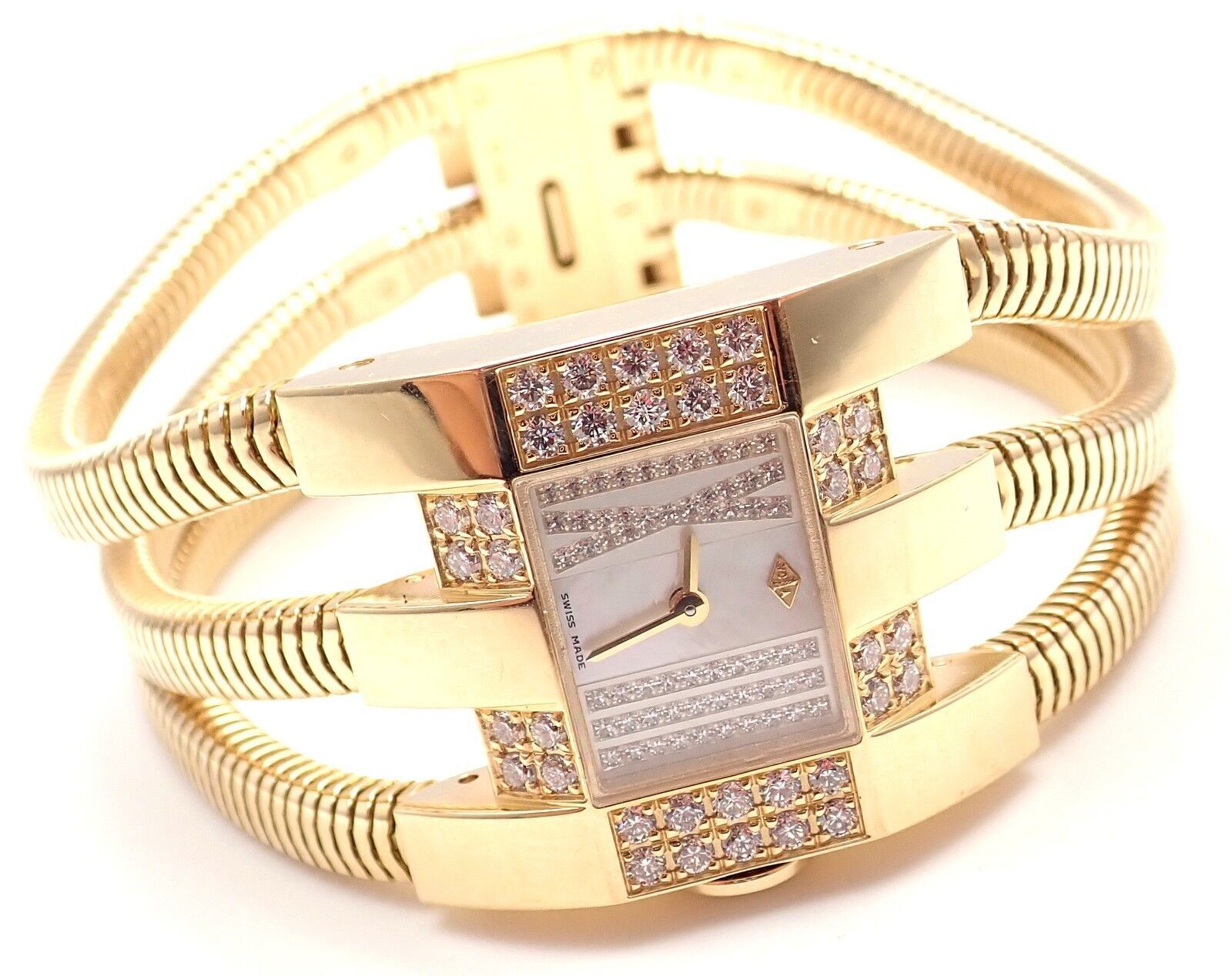 Authentic! Van Cleef & Arpels 18k Gold Diamond Liane Collection Bracelet Watch | Fortrove
