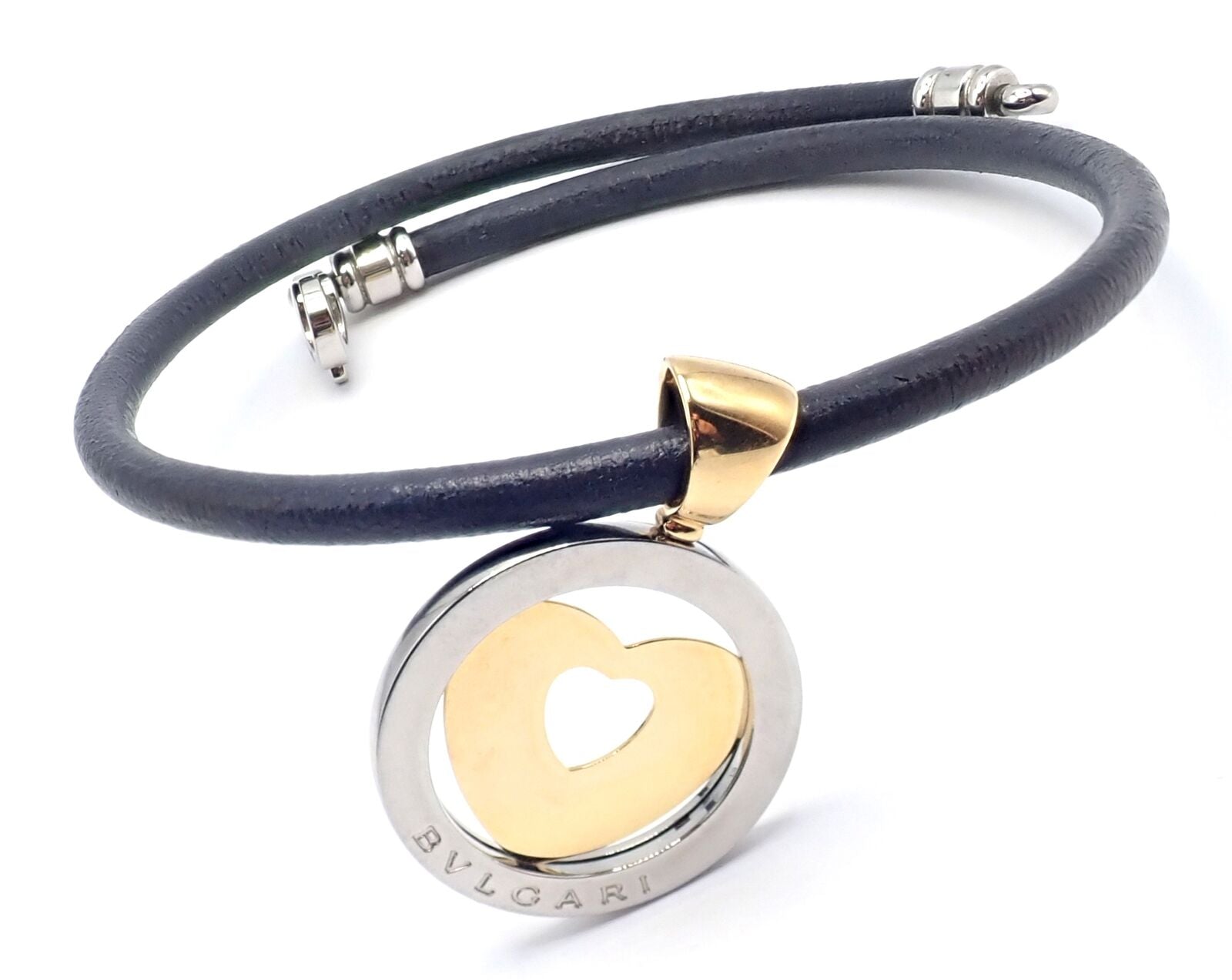 Authentic! Bvlgari Bulgari Tondo 18k Yellow Gold Steel Heart Pendant Necklace | Fortrove