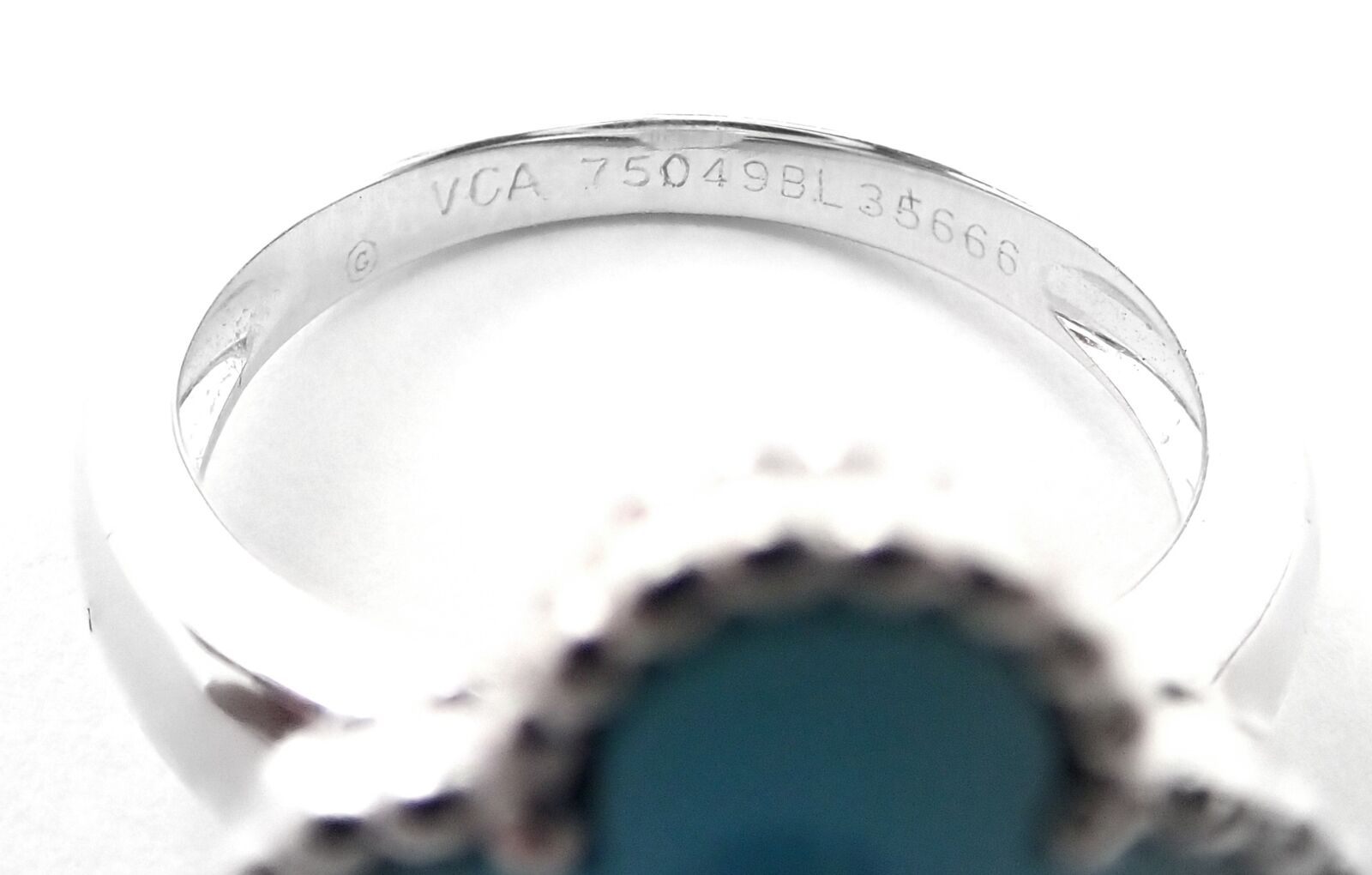 Authentic! Van Cleef & Arpels Alhambra 18k Gold Diamond Turquoise Ring Paper | Fortrove