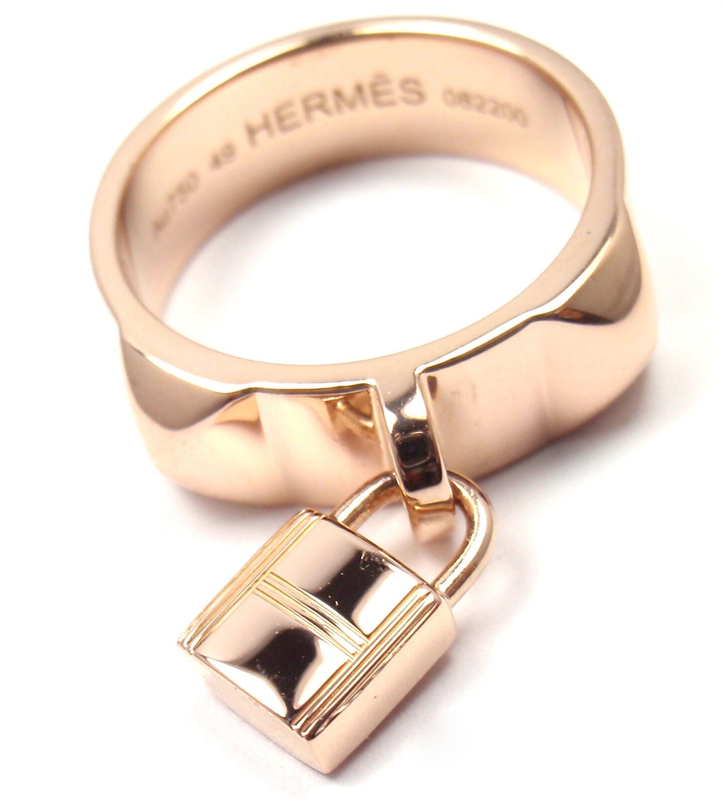 Authentic! Hermes 18k Rose Gold Collier De Chien Lock Band Ring Size 49 US 4 3/4 | Fortrove