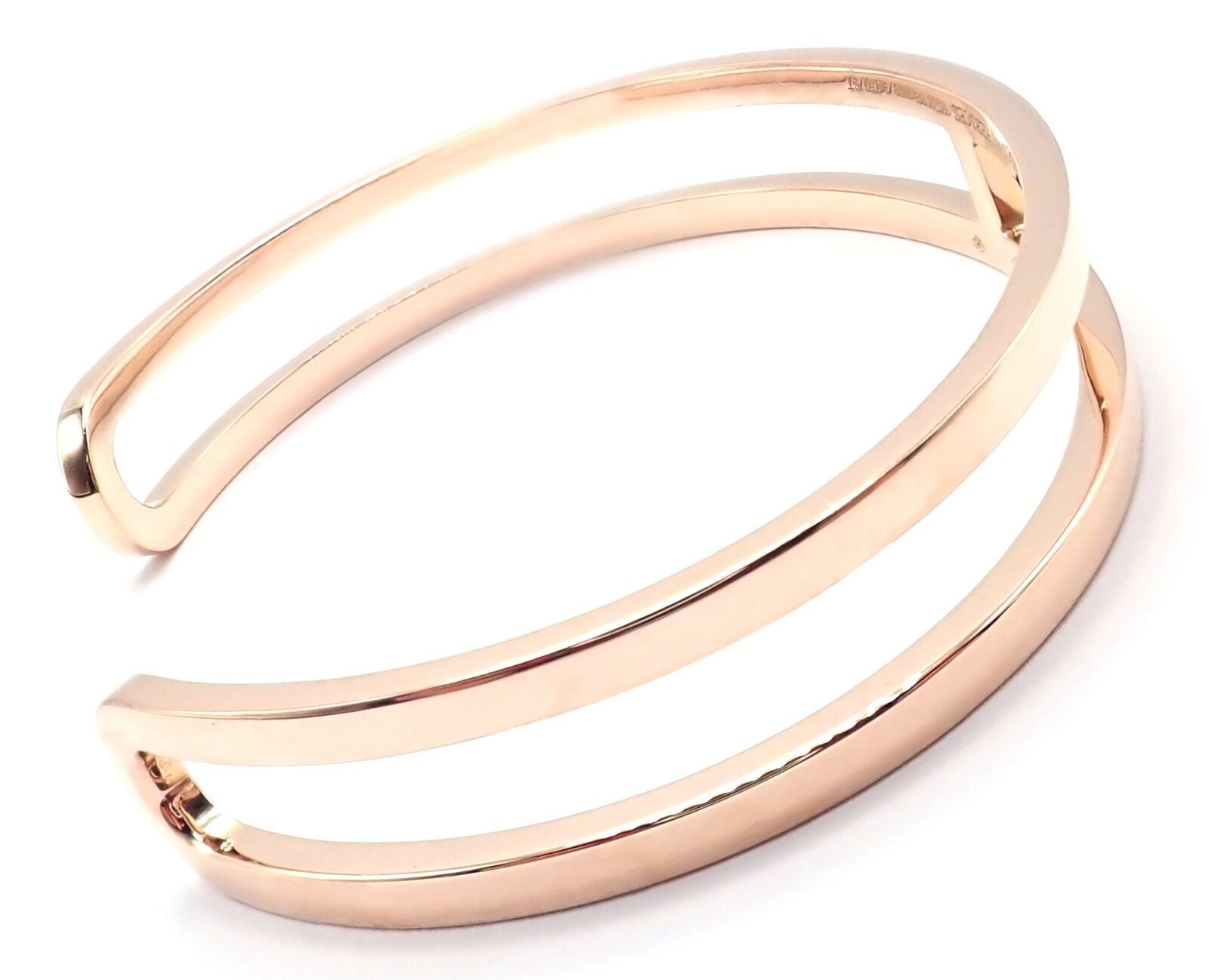 Authentic! Hermes 18k Rose Gold H Open Cuff Bangle Bracelet | Fortrove