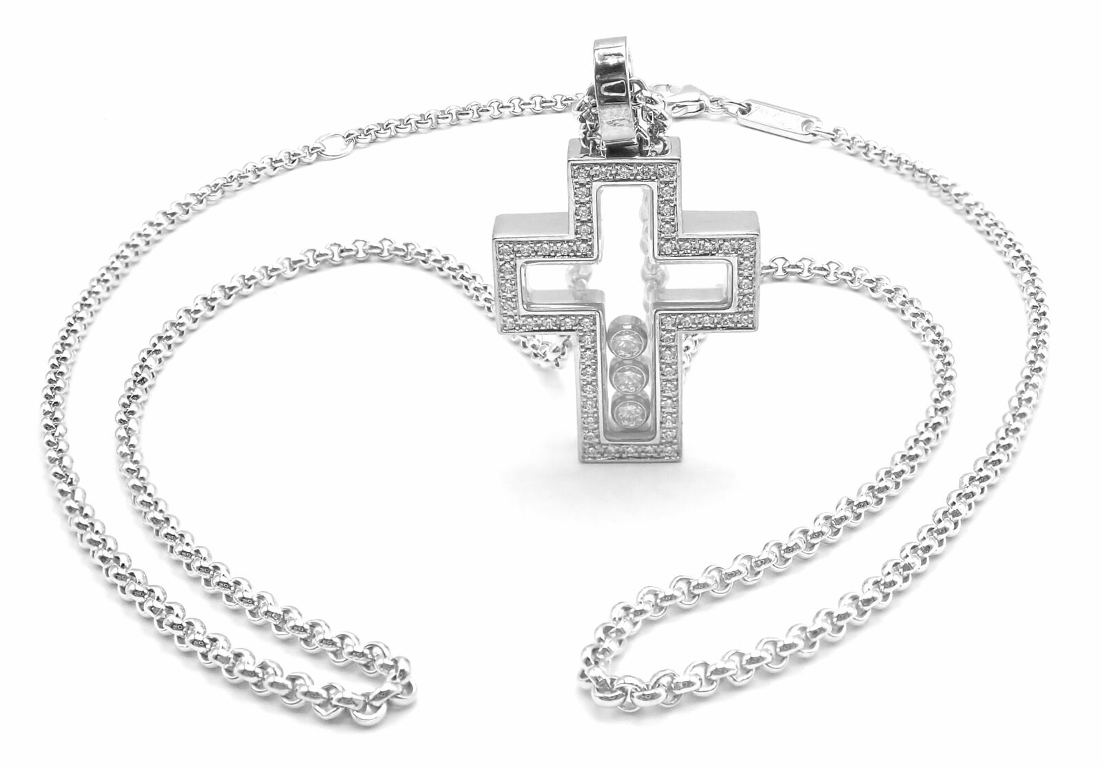 Authentic Chopard Happy Diamond Cross 18K White Gold Pendant 20