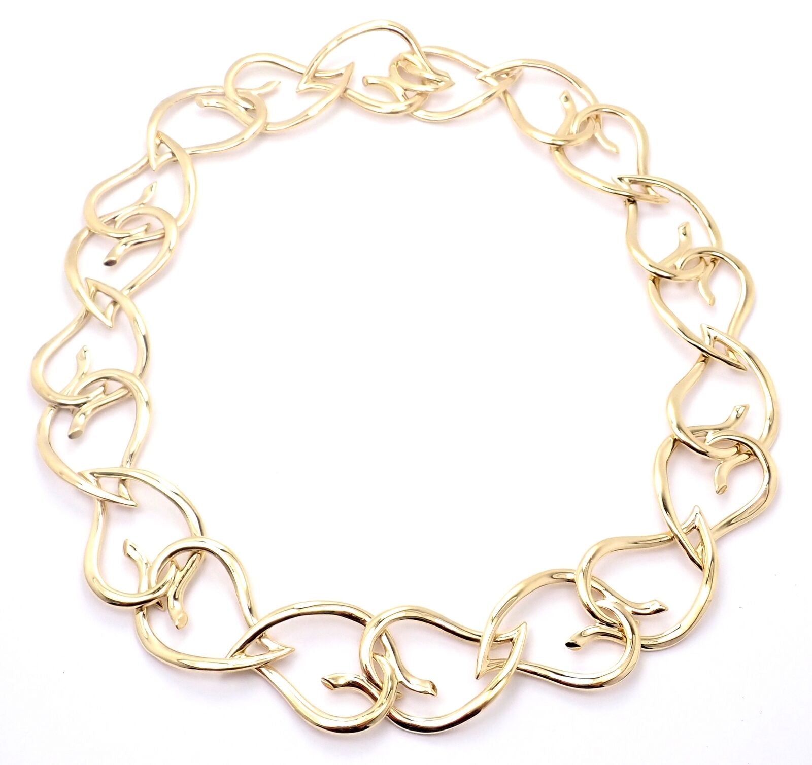 Authentic! VIntage Tiffany & Co 18k Yellow Gold Open Heart Leaf Link Necklace | Fortrove