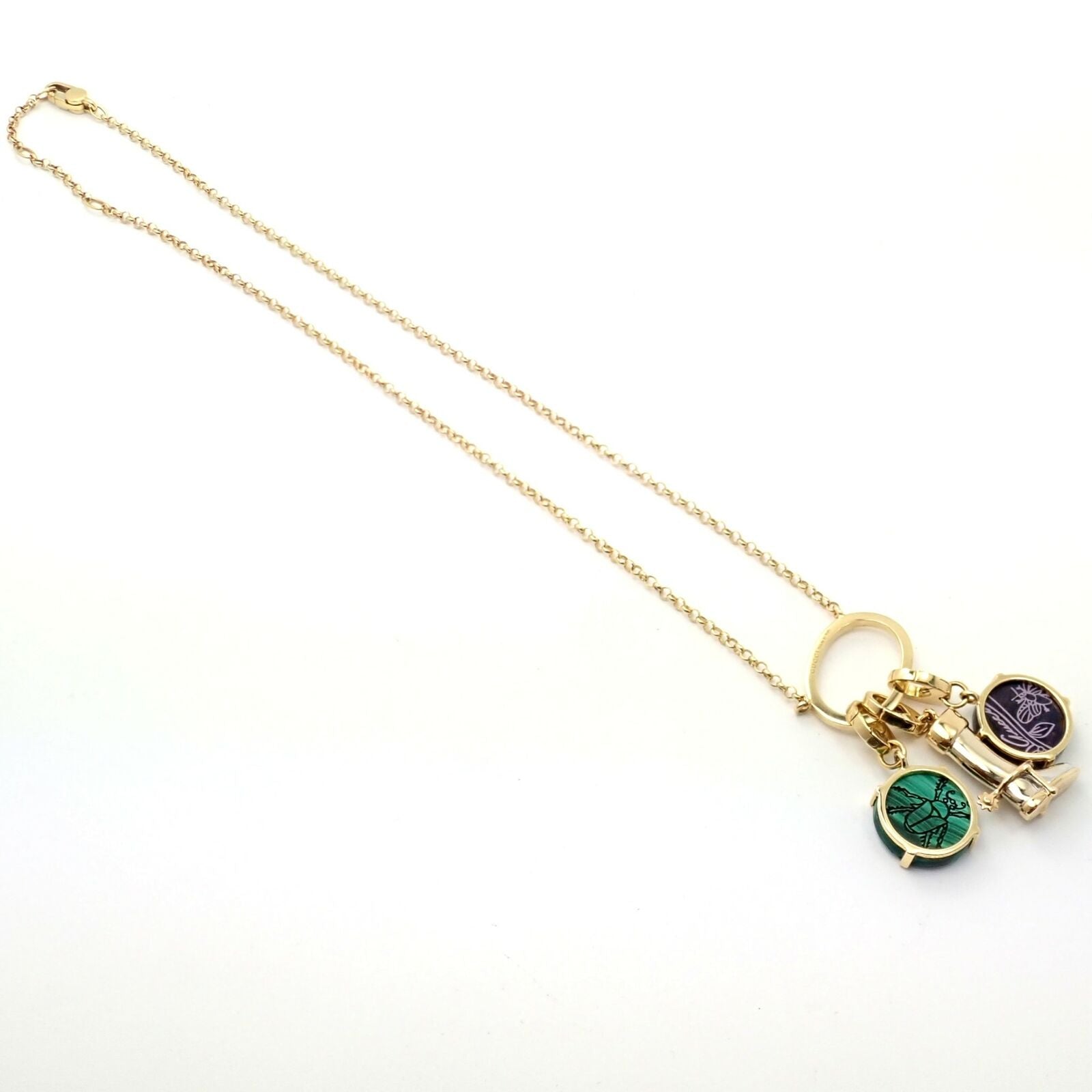 Rare! Authentic Gucci 18k Yellow White Gold Riding Boot + Beetle Charm Necklace | Fortrove