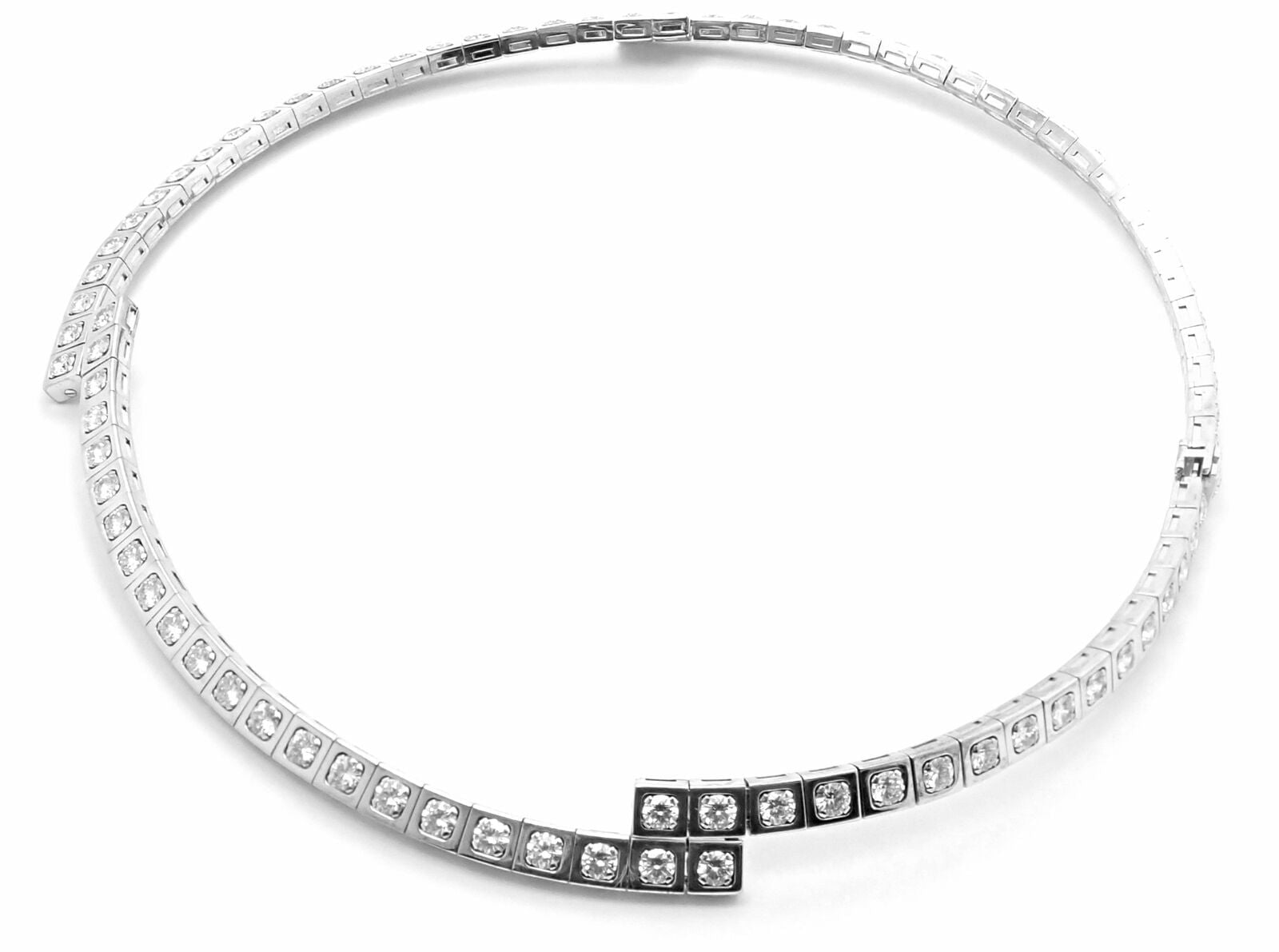 Rare! Authentic Cartier Tectonique 18k White Gold Diamond Tennis Necklace | Fortrove