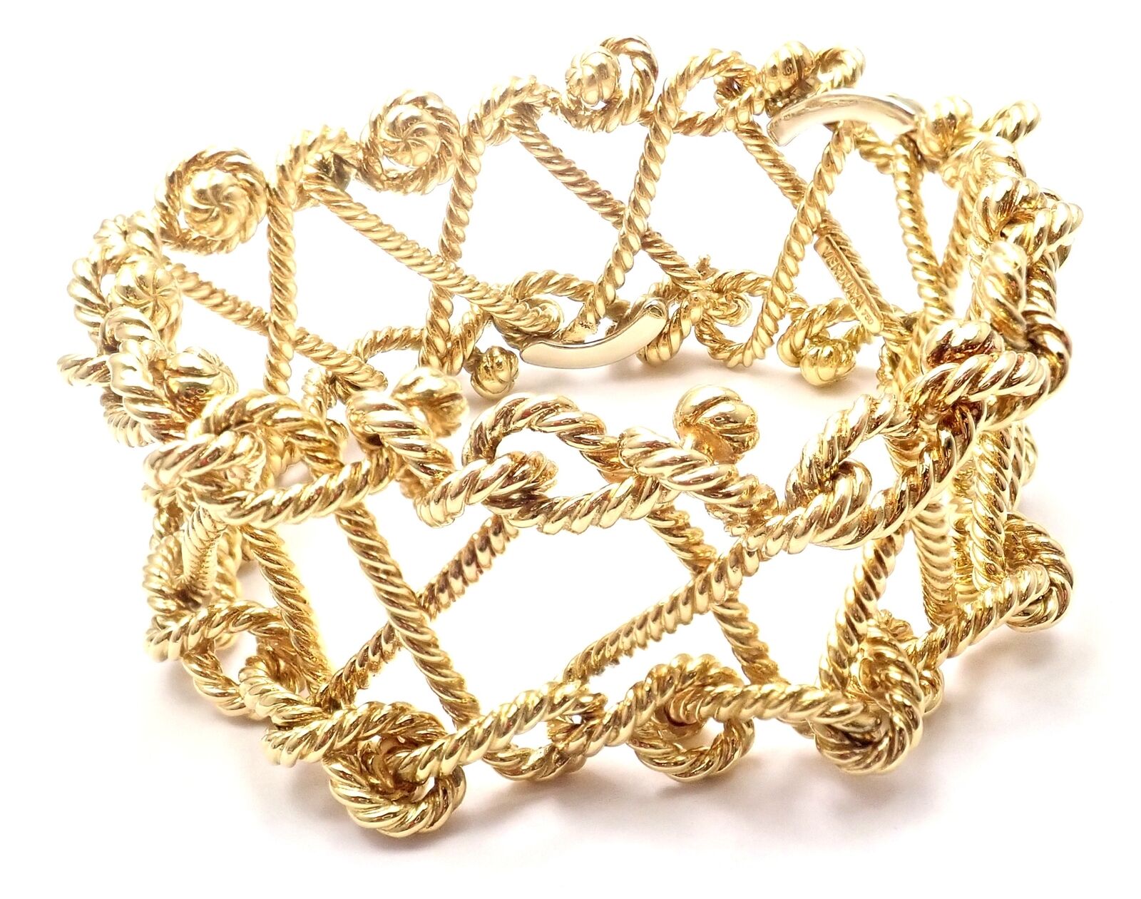 Rare! Authentic Verdura 18k Yellow Gold Twisted Rope Openwork Wide Link Bracelet | Fortrove