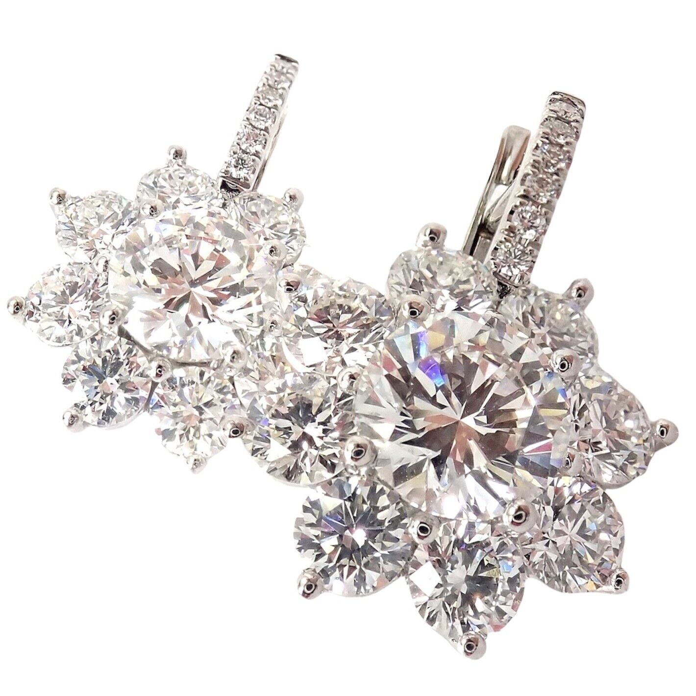 Authentic! T Foster & Co Platinum Flower 4.84ctw Diamond Stud Halo Earrings GIA | Fortrove