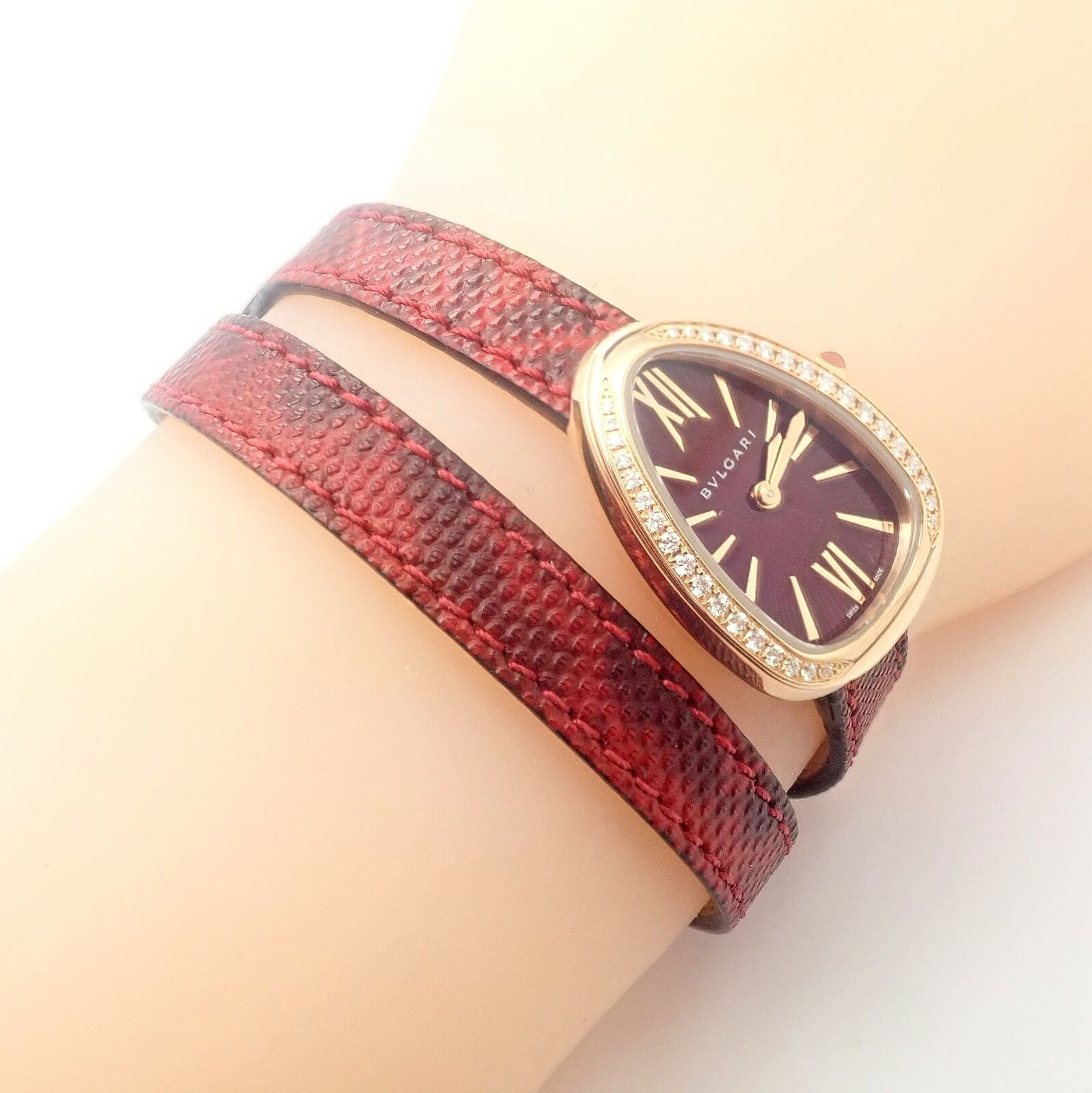 Bulgari Jewelry & Watches:Watches, Parts & Accessories:Watches:Wristwatches Bulgari 18k Rose Gold Diamond Tubogas Red Serpenti Snake Watch + Band + Tool