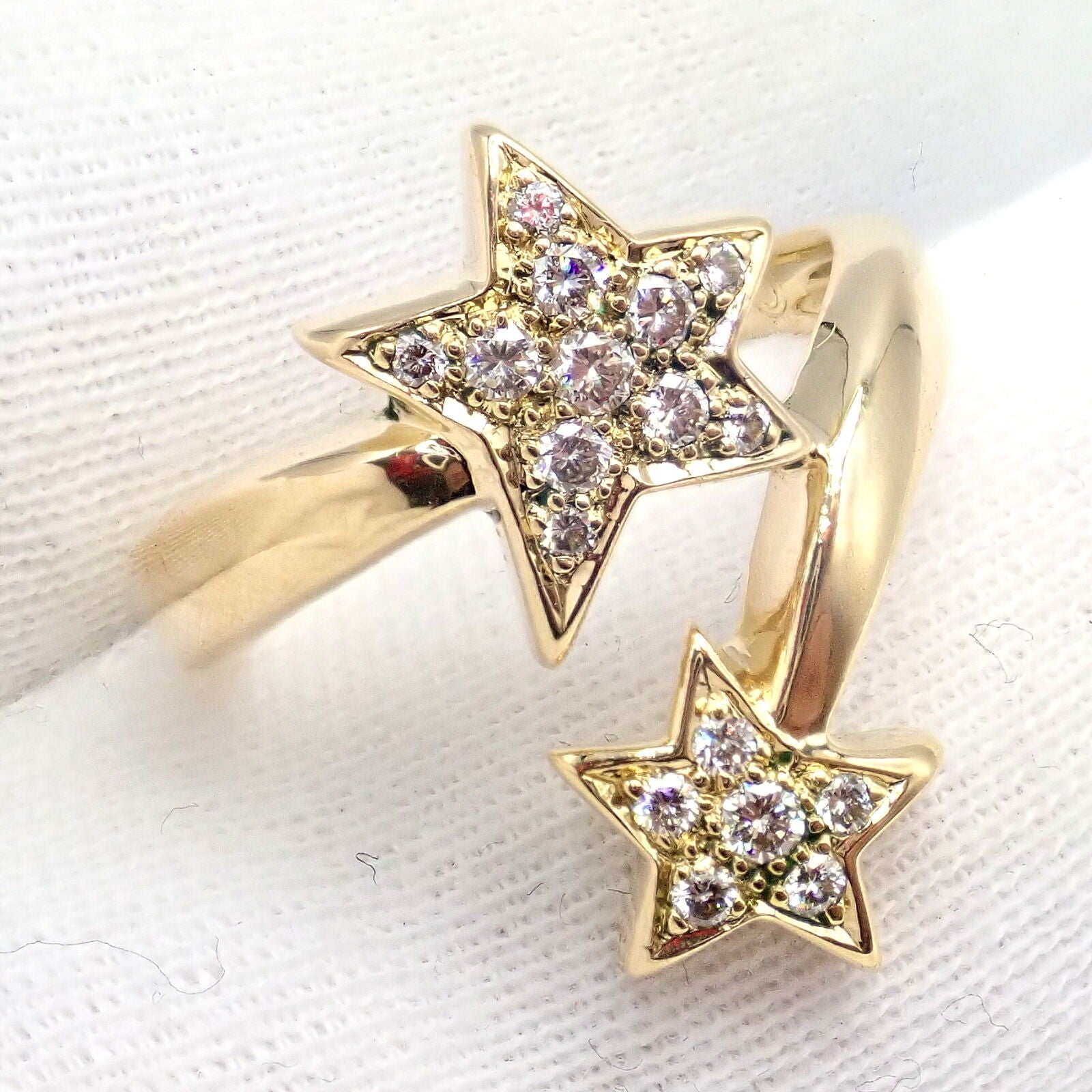 Chanel Comete 18k Yellow Gold Diamond Cocktail Stars Ring sz 6.5 | Fortrove