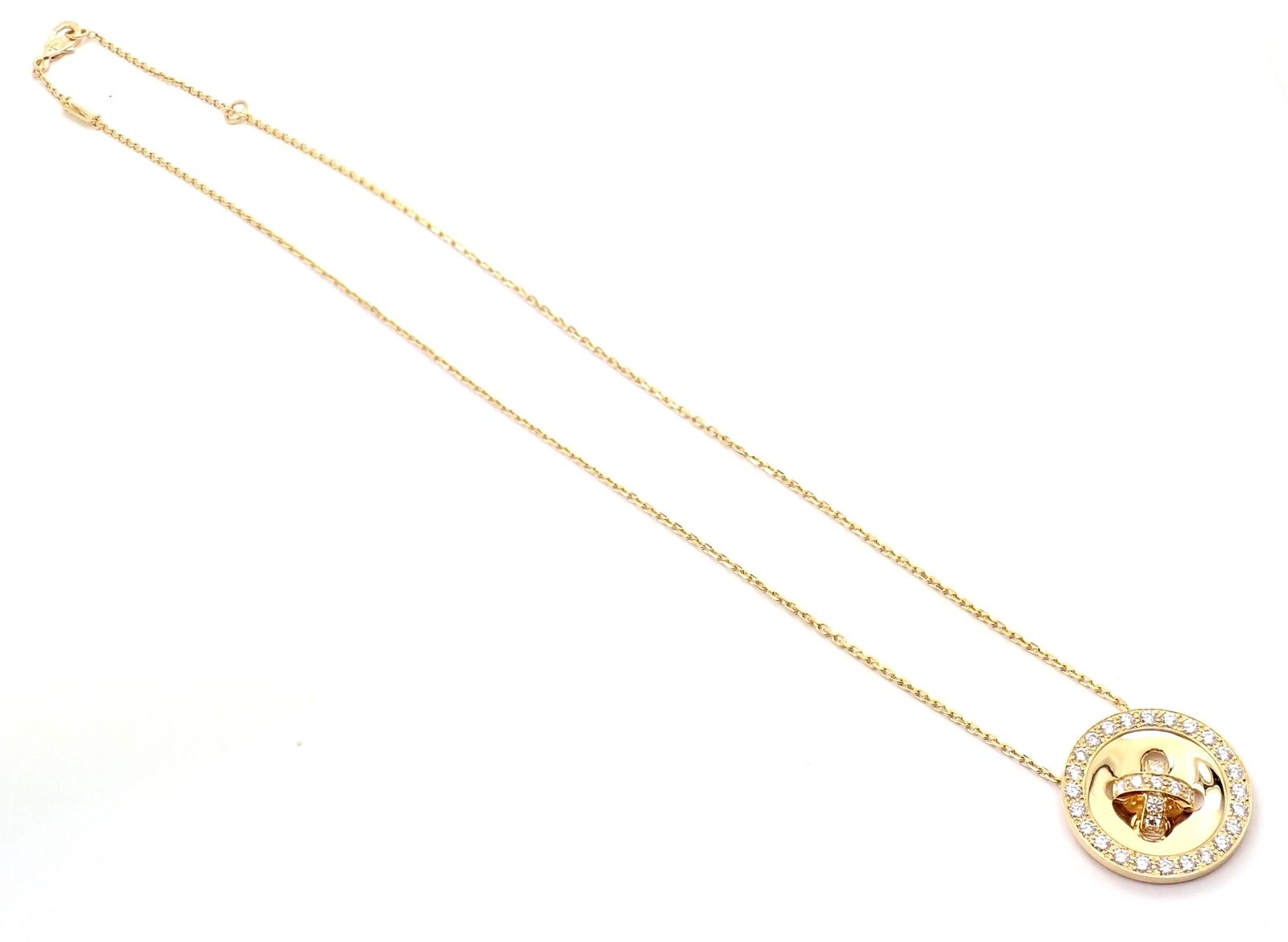 Authentic! Van Cleef & Arpels 18k Yellow Gold Diamond Button Pendant Necklace | Fortrove
