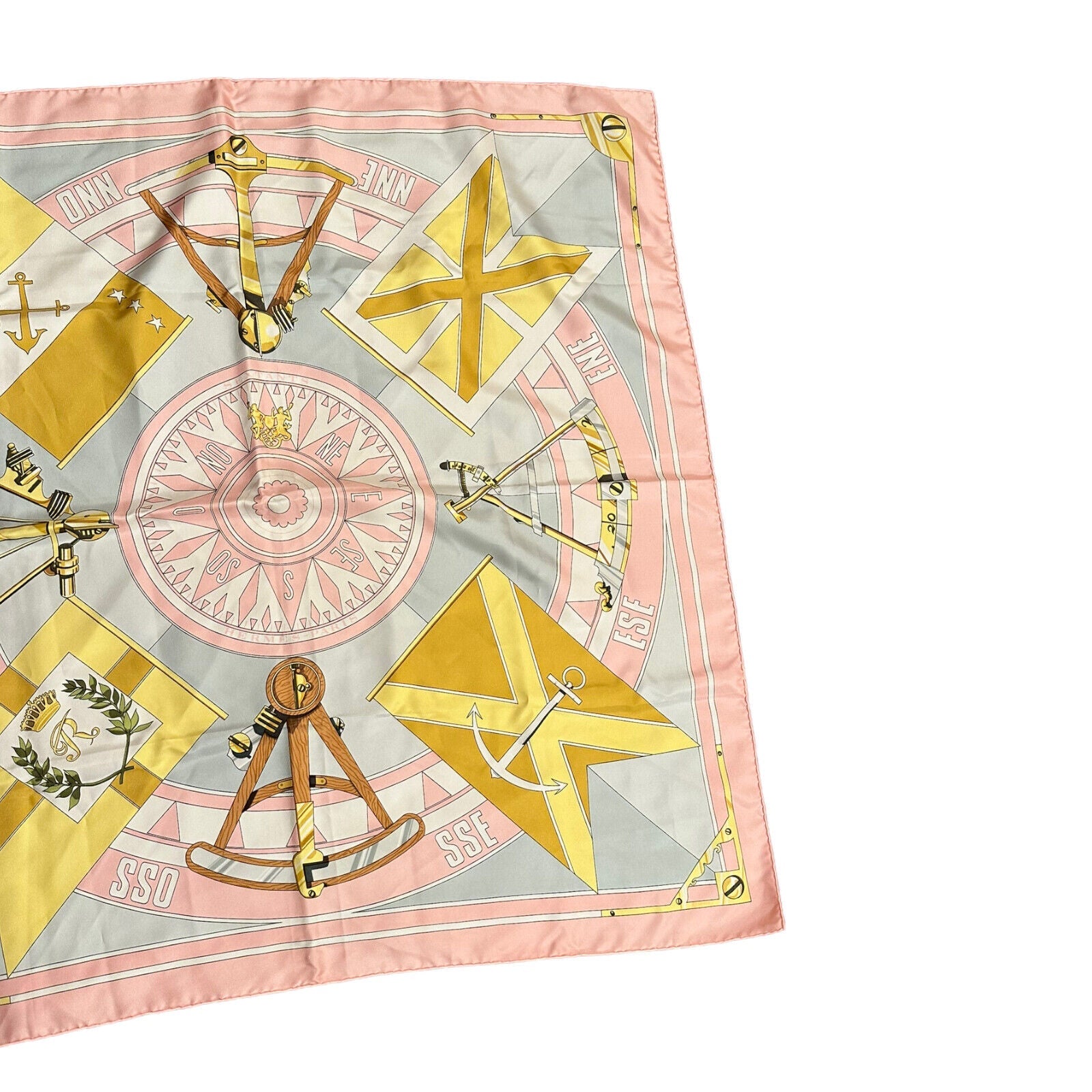 Authentic! Hermes Carre Sextants Nautical Vintage 90cm Light Pink Silk Scarf | Fortrove