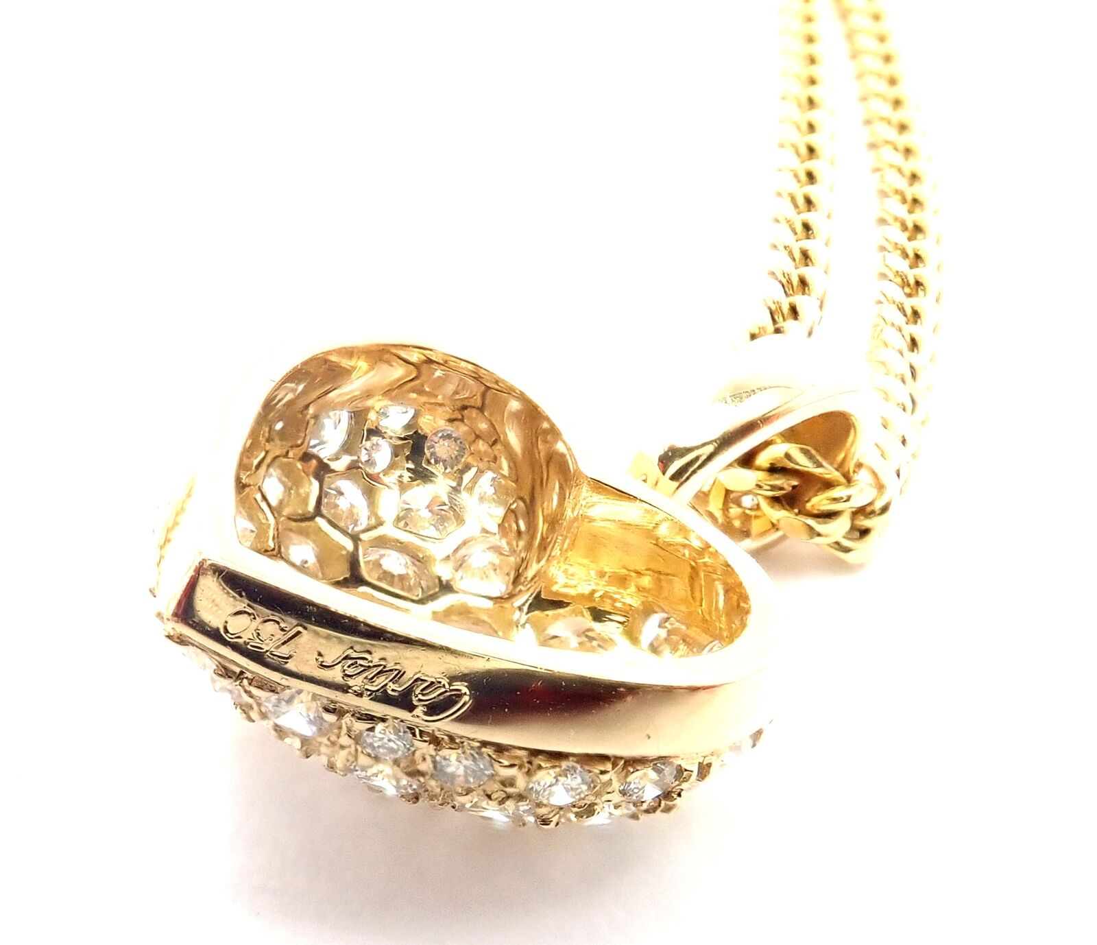 Authentic! Cartier 18k Yellow Gold 2ct Diamond Pavé Large Heart Pendant Necklace | Fortrove