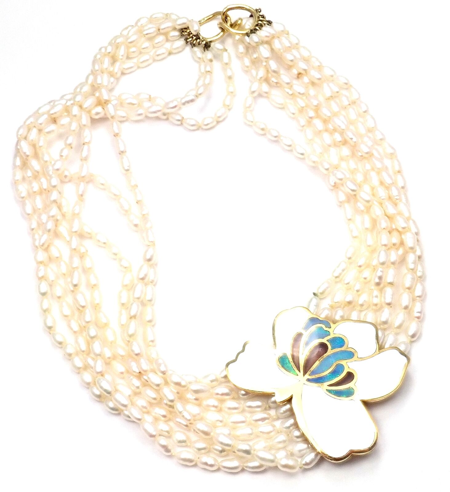 Authentic! Tiffany & Co 18k Yellow Gold Inlaid Mother Of Pearl Flower Necklace | Fortrove