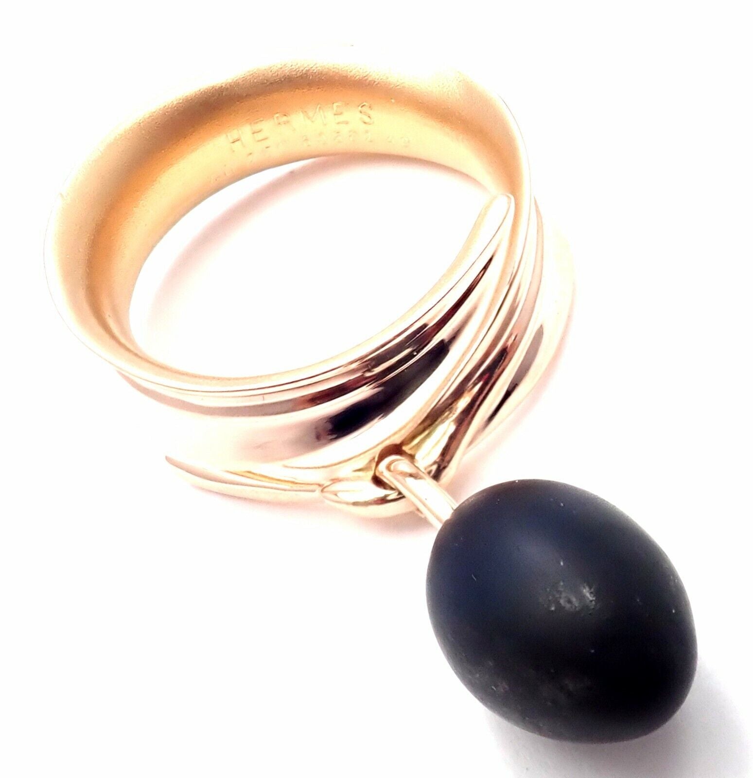 Rare! Authentic Hermes Olive 18K Rose Gold Wood Band Ring | Fortrove