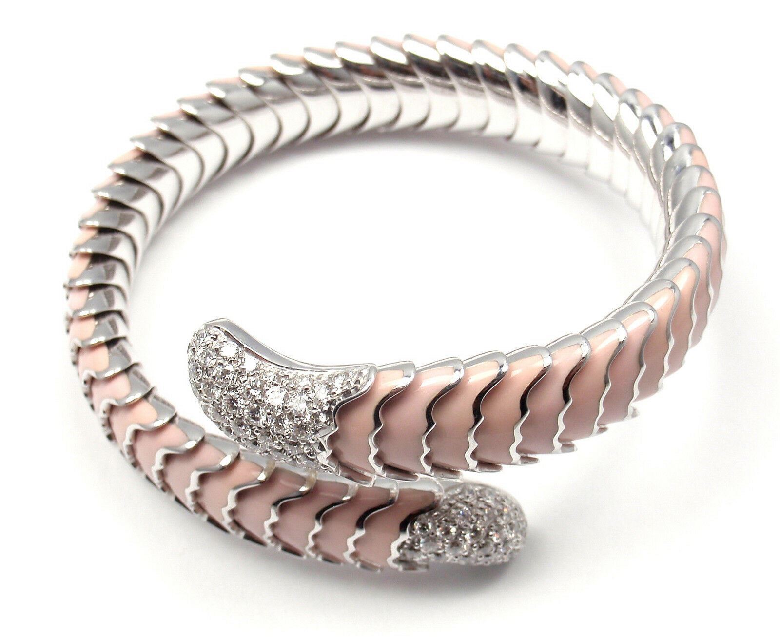 Authentic! Roberto Coin 18k White Gold Enamel Ruby Diamond Cobra Bangle Bracelet | Fortrove