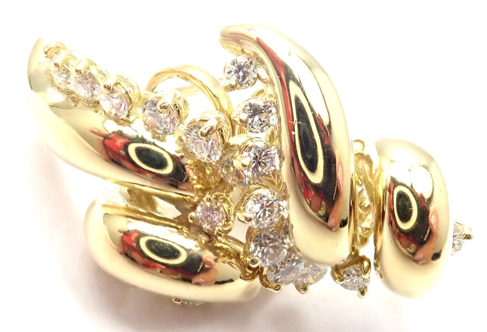 Rare! Authentic Tiffany & Co 18k Yellow Gold Diamond Swirl Earrings | Fortrove