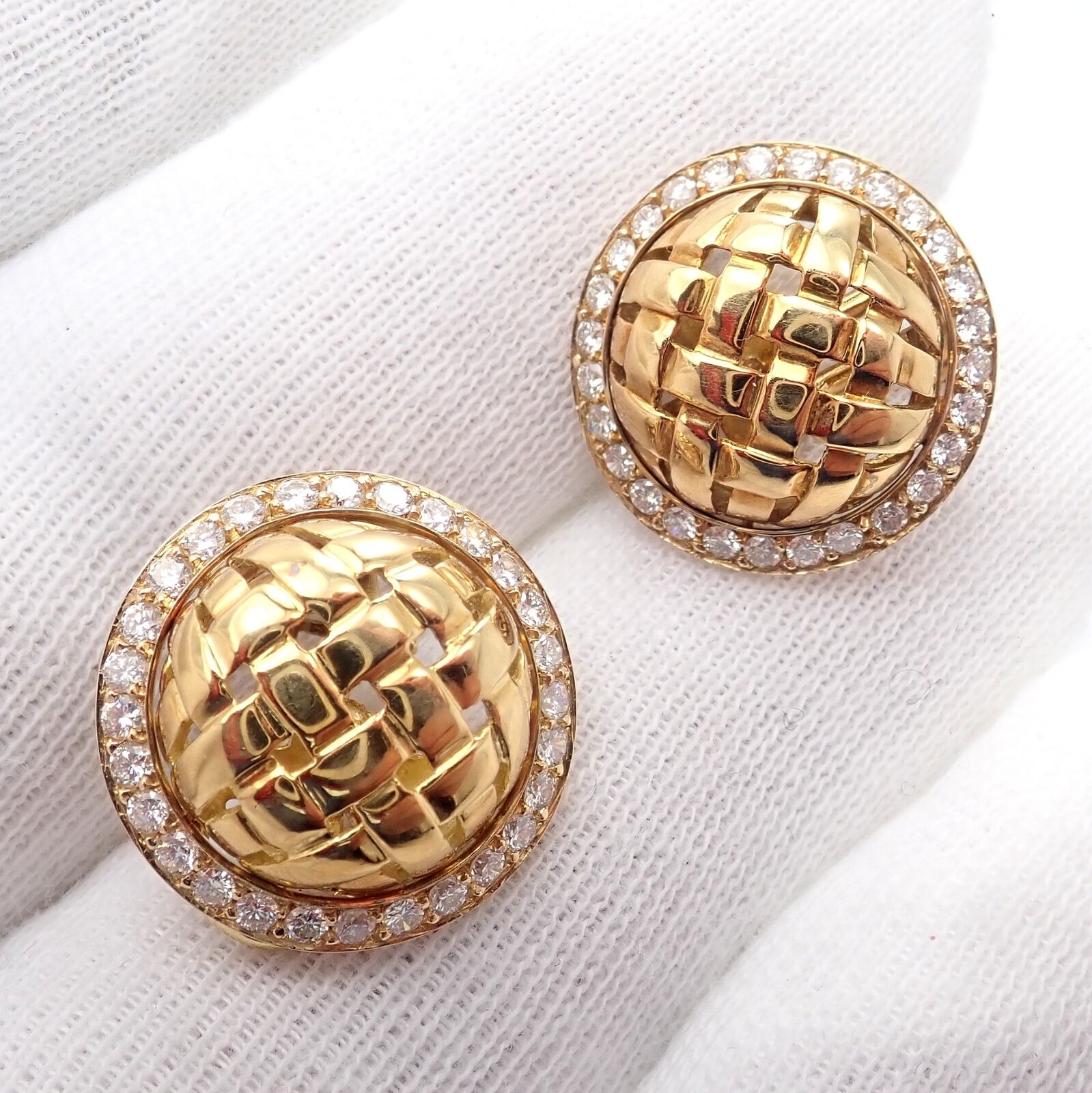 Tiffany & Co. Jewelry & Watches:Fine Jewelry:Earrings Rare! Authentic Tiffany & Co 18k Yellow Gold Vannerie Diamond Earrings 1995