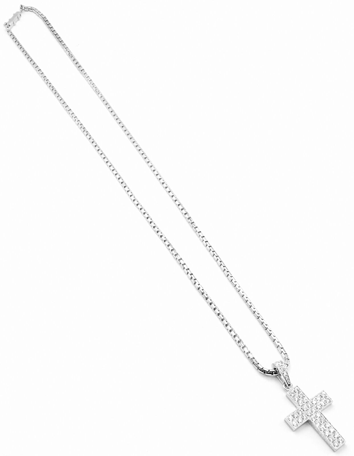 Authentic Cartier Cross 18k White Gold Diamond Charm Pendant Link Necklace Paper | Fortrove