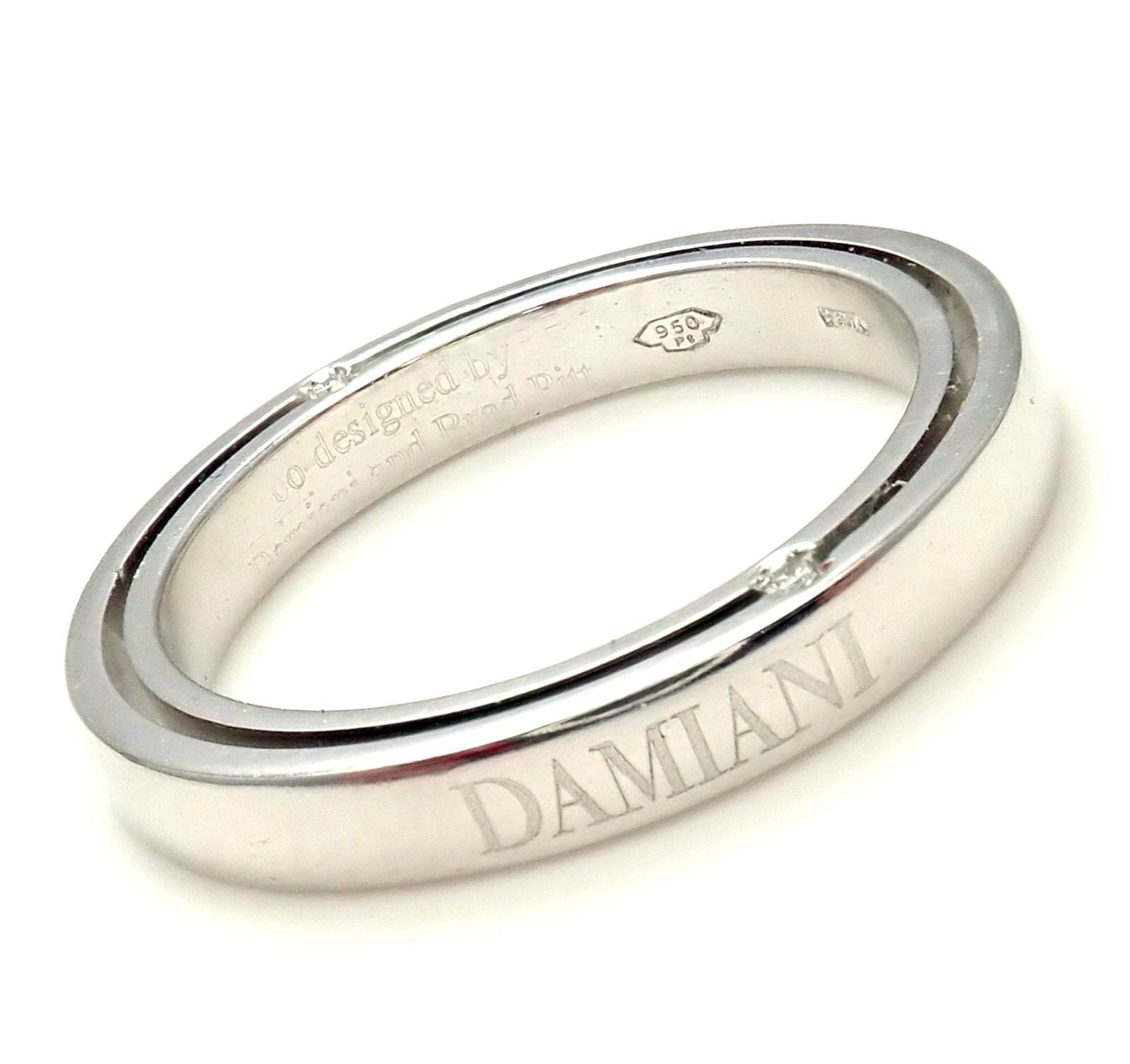 Rare! Authentic Damiani Brad Pitt Platinum 4 Diamond 3mm Band Ring Sz 7 | Fortrove