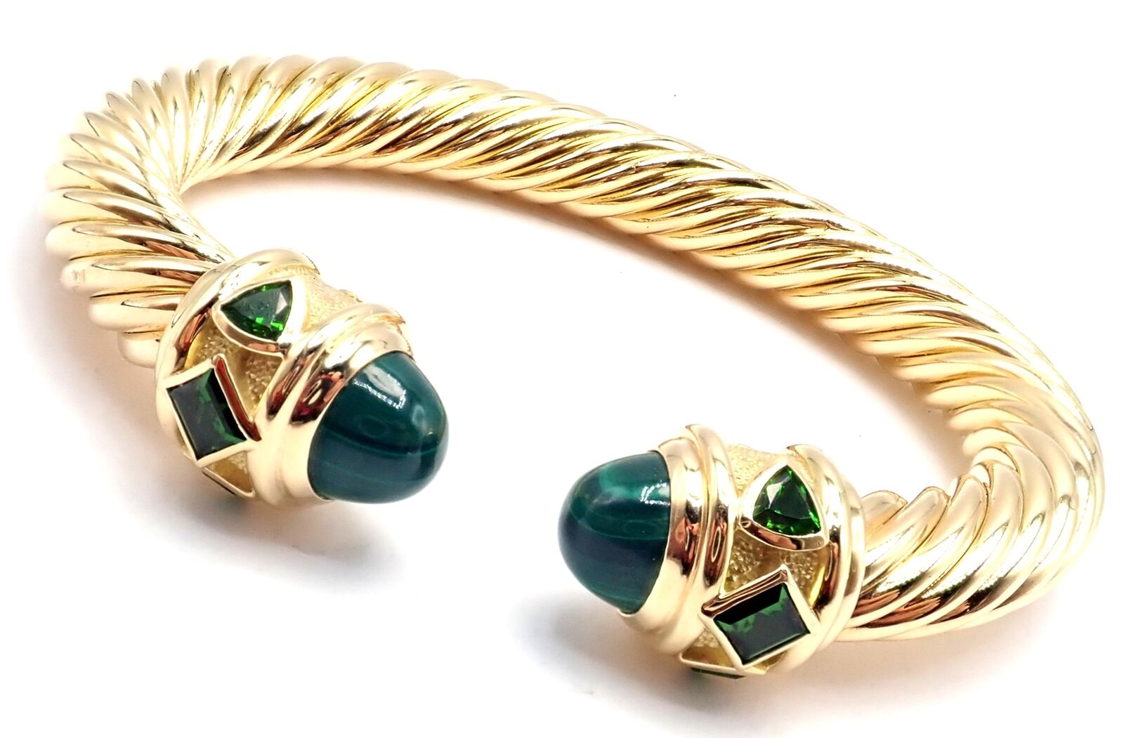 David Yurman Jewelry & Watches:Fine Jewelry:Bracelets & Charms Authentic David Yurman Renaissance 18k Yellow Gold Malachite Cable Cuff Bracelet