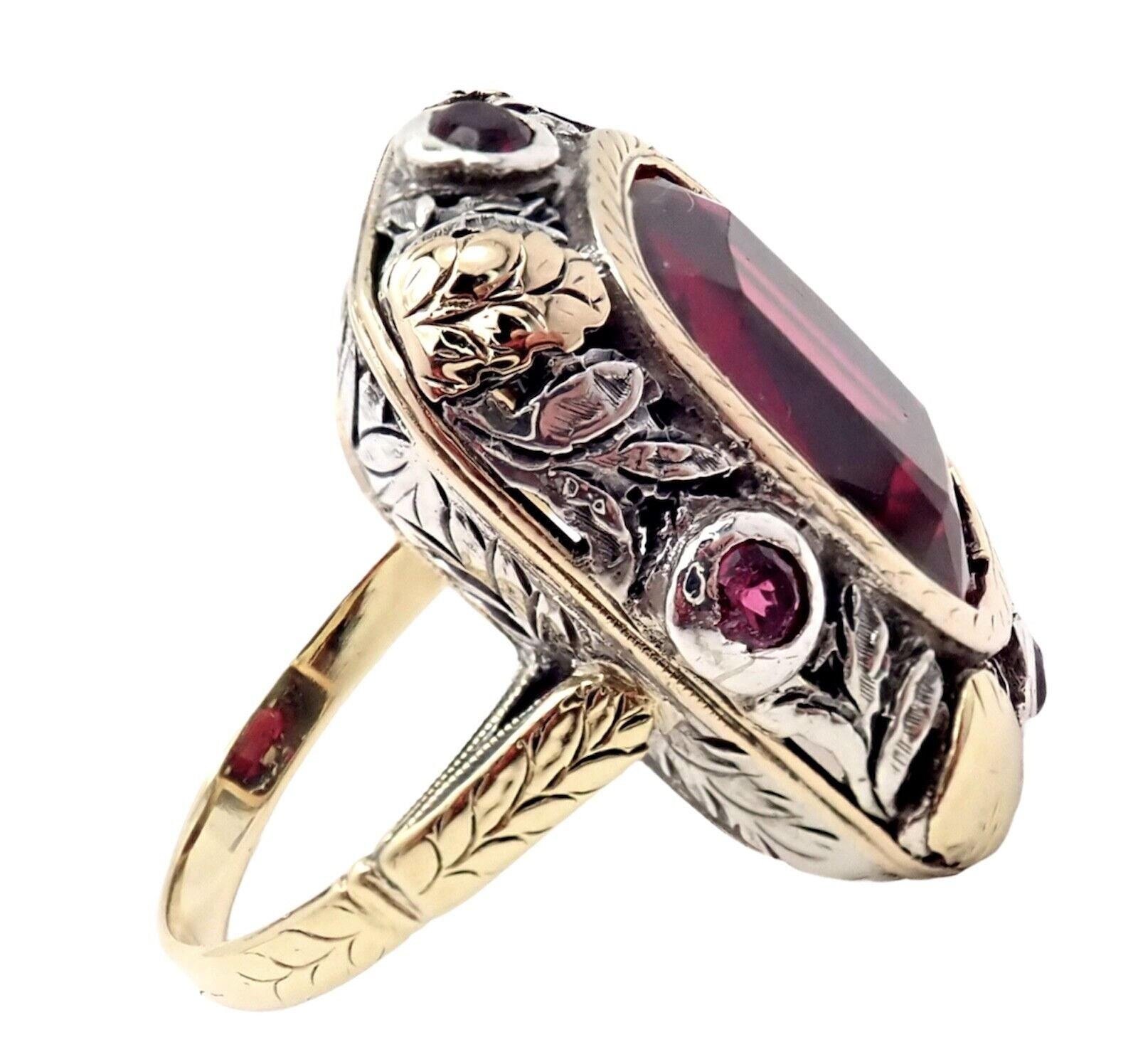 Vintage Estate 14k Gold Sterling Silver Red Stone Ring Sz 5.5 | Fortrove