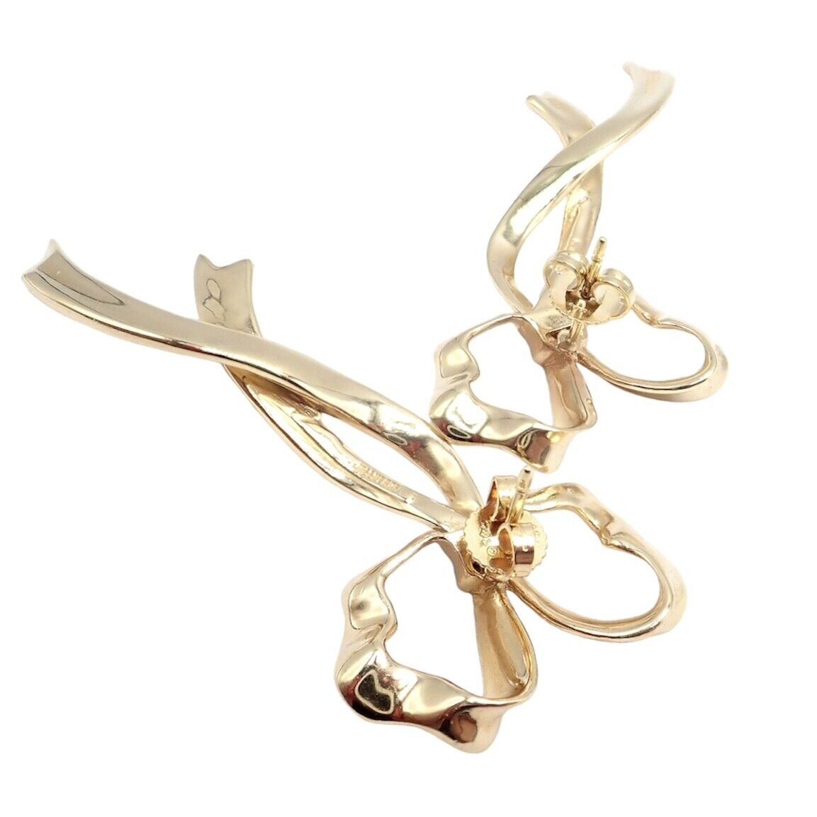 Authentic Tiffany & Co 18k Yellow Gold Diamond Large Ribbon Bow Earrings 1985 | Fortrove