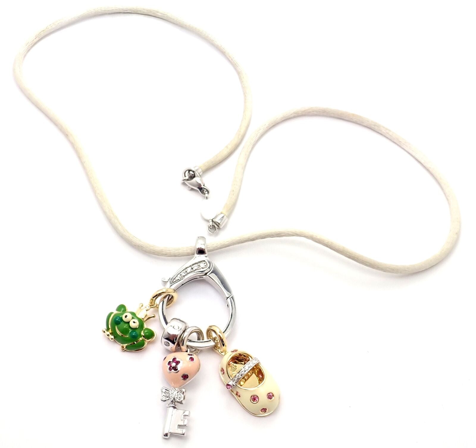 Authentic! Aaron Basha 18k White Gold Diamond Enhancer 3 Charms Spacer Necklace | Fortrove
