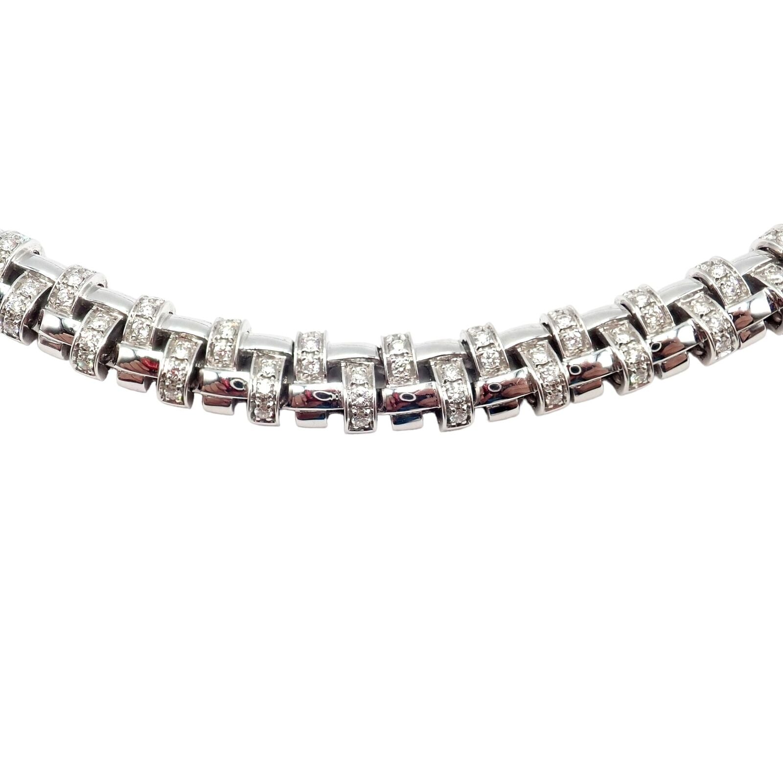 Authentic! Tiffany & Co Vannerie 18k White Gold Basket Weave Diamond Necklace | Fortrove