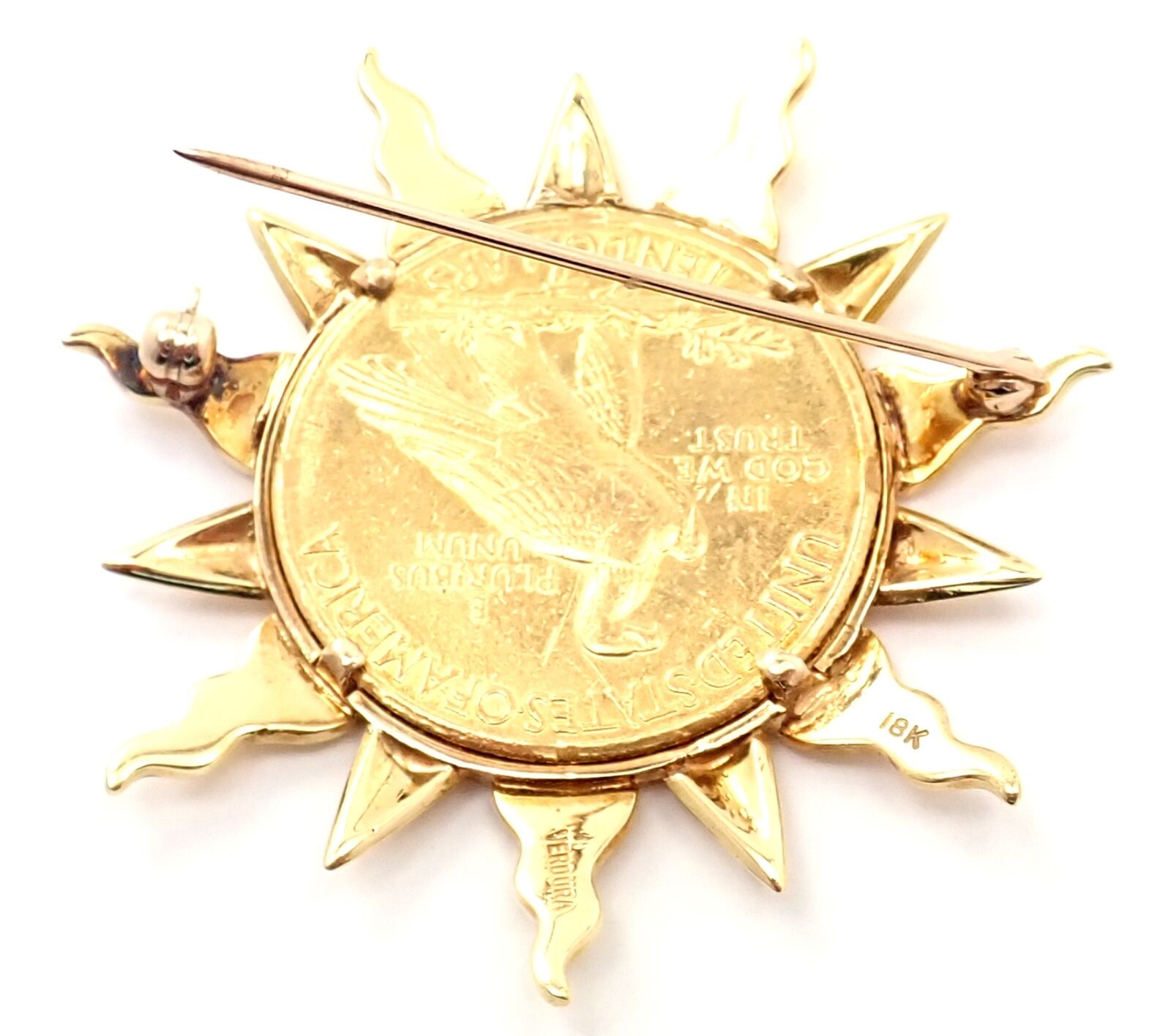 Authentic! Verdura 18k Yellow Gold 22k Yellow Gold $10 US Coin Pin Brooch | Fortrove