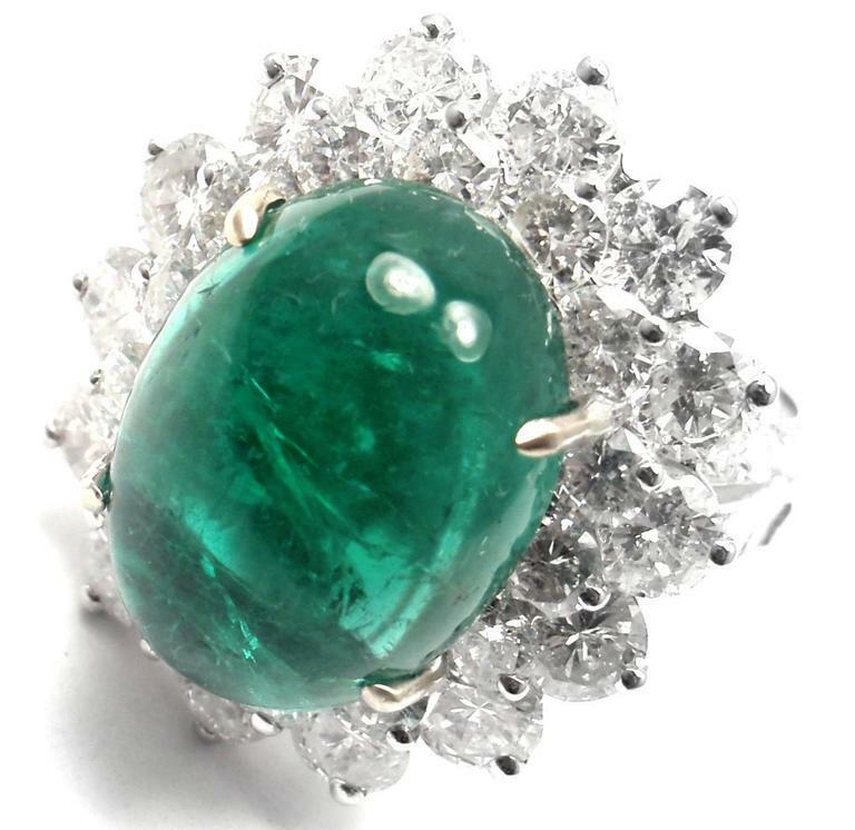 Authentic Craig Drake 18k White Gold Large 10.97ct Emerald Diamond Cocktail Ring | Fortrove