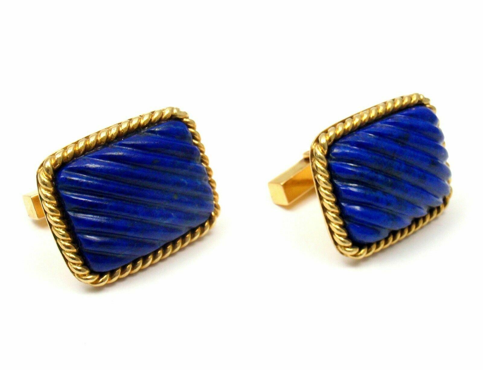 Tiffany & Co. 18k Yellow Gold Large Lapis Lazuli Rope Bordered Gold Cufflinks | Fortrove