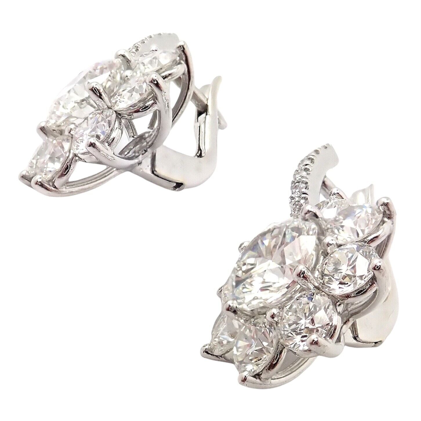 Authentic! T Foster & Co Platinum Flower 4.84ctw Diamond Stud Halo Earrings GIA | Fortrove