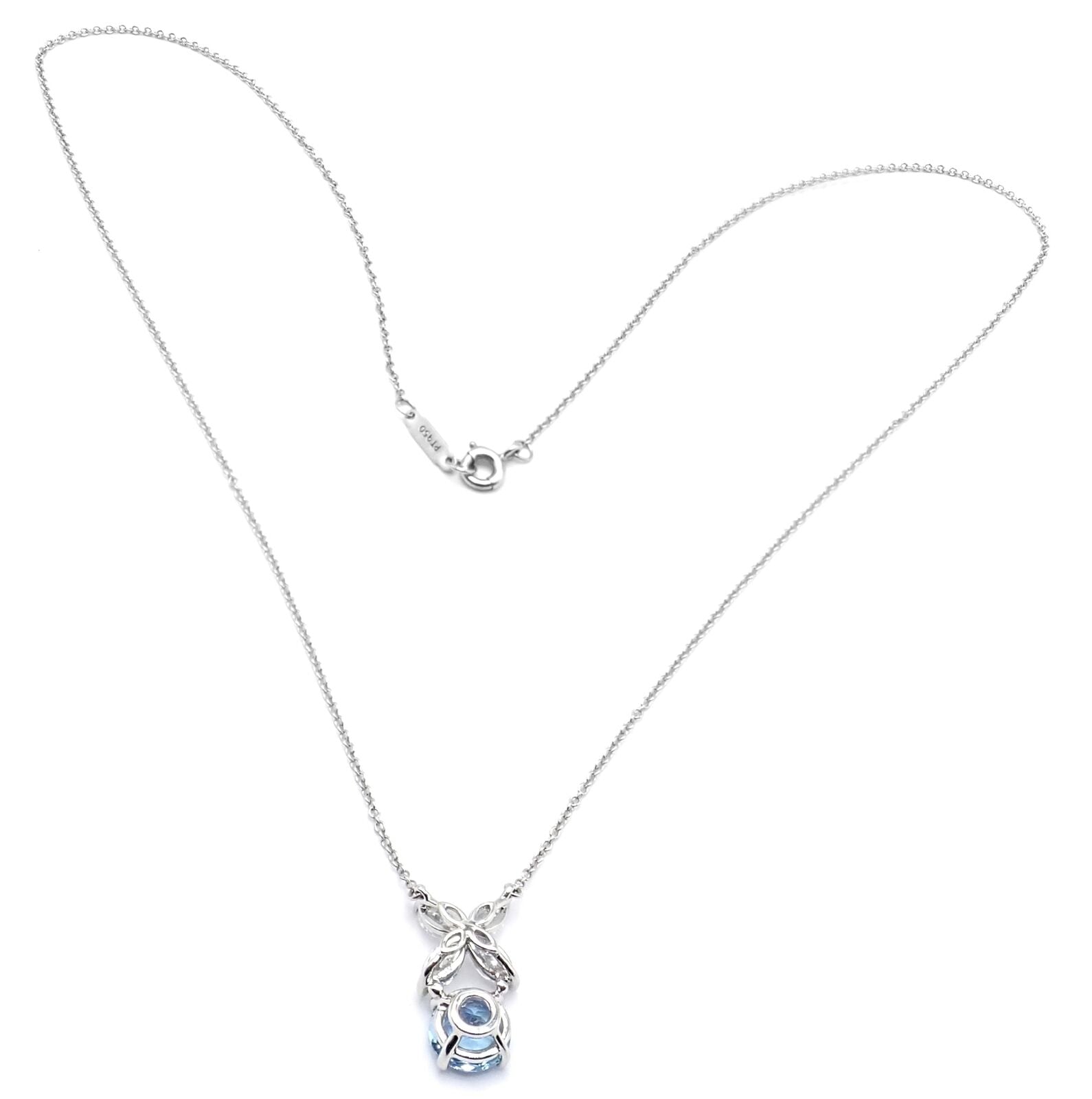 Authentic! Tiffany & Co Victoria Platinum Diamond Aquamarine Pendant Necklace | Fortrove