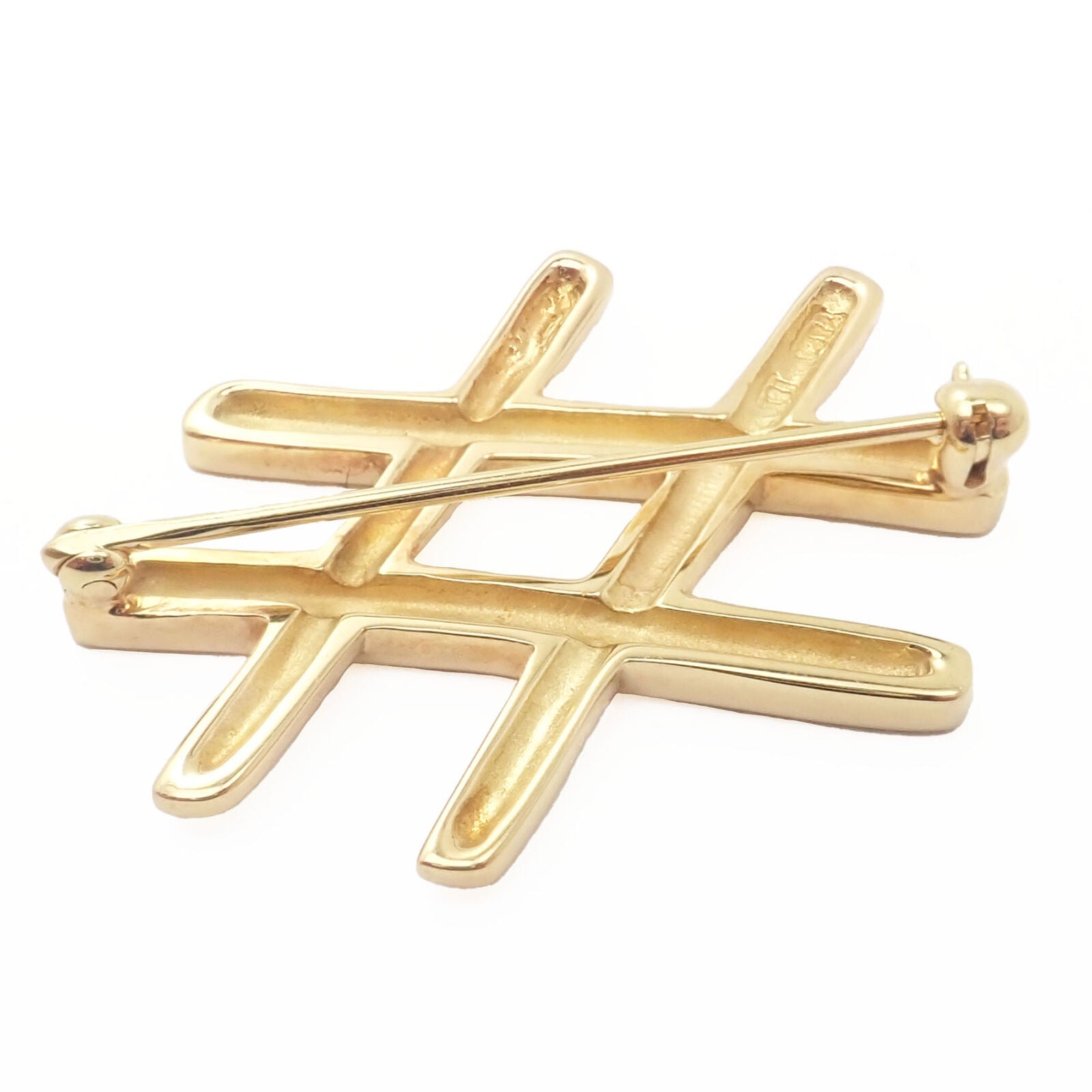 Authentic! Tiffany & Co Paloma Picasso 18k Yellow Gold Hashtag Pin Brooch | Fortrove