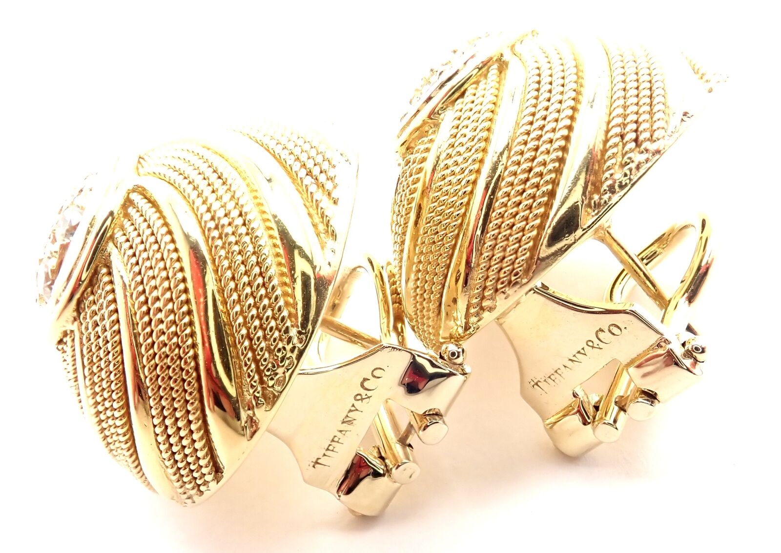 Rare! Authentic Tiffany & Co 18k Yellow Gold Diamond Earrings | Fortrove