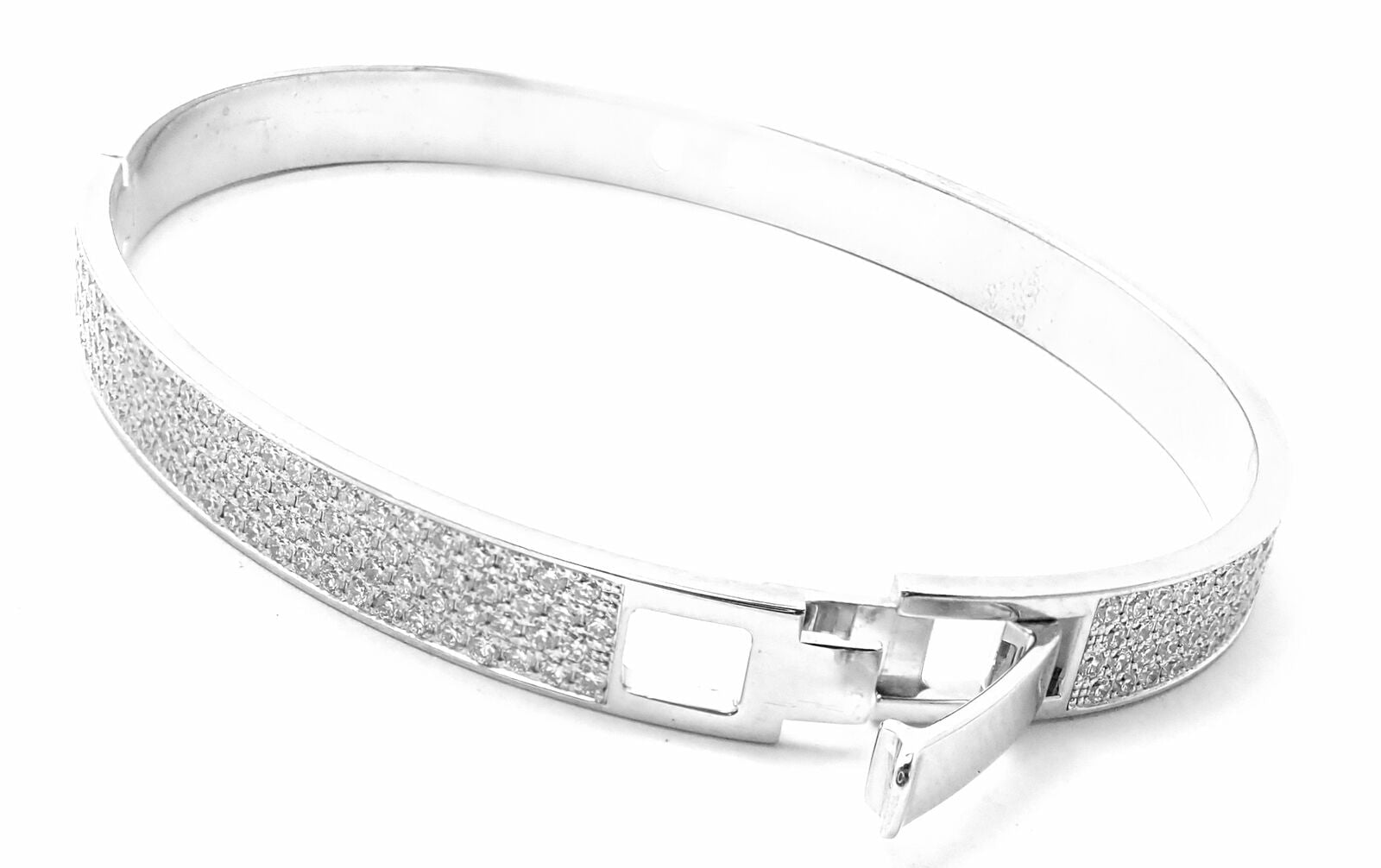 Authentic! Hermes H D'Ancre 18k White Gold Diamond Small Model Bangle Bracelet | Fortrove