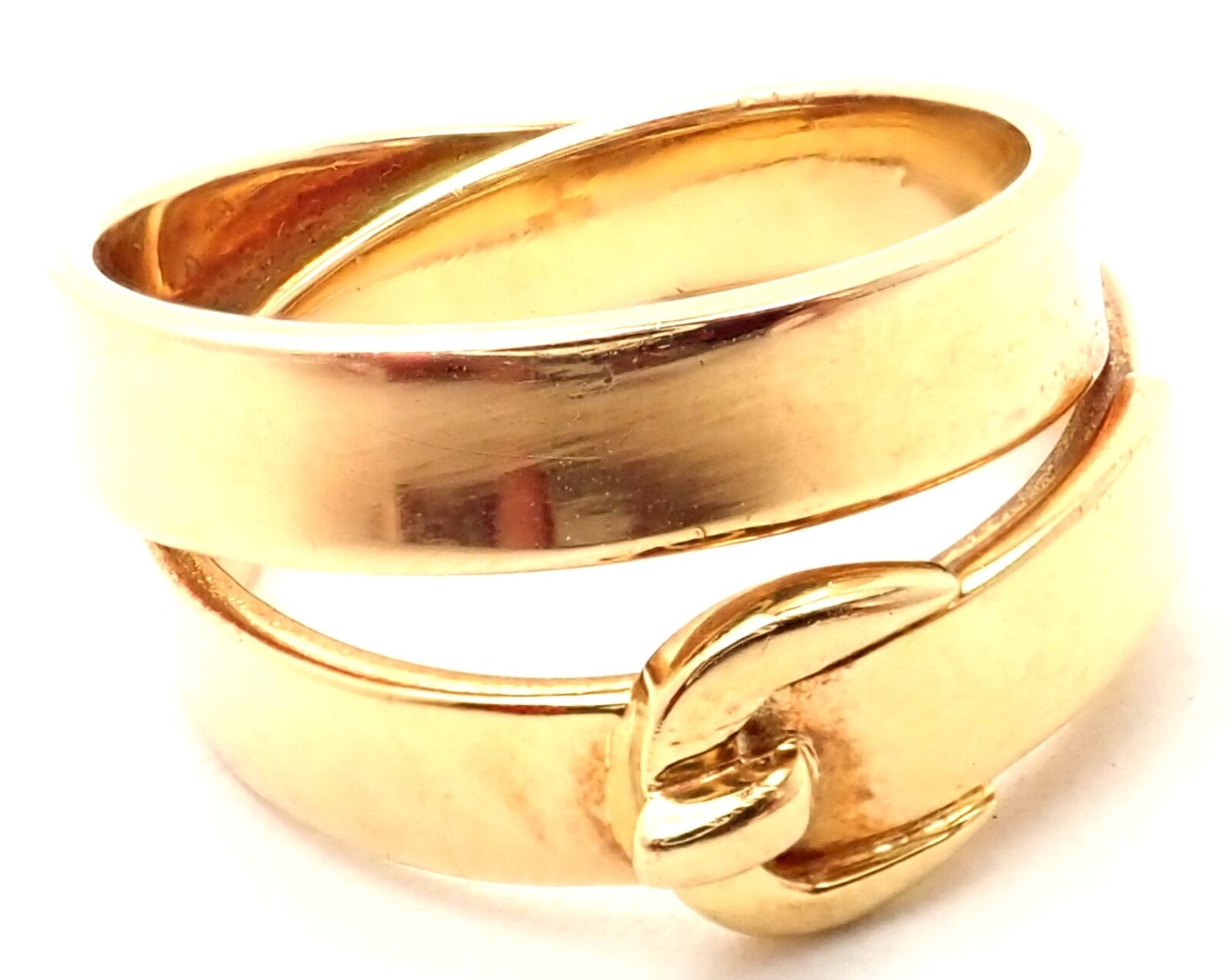 Authentic! Hermes 18K Yellow Gold Buckle Double Row Band Ring | Fortrove