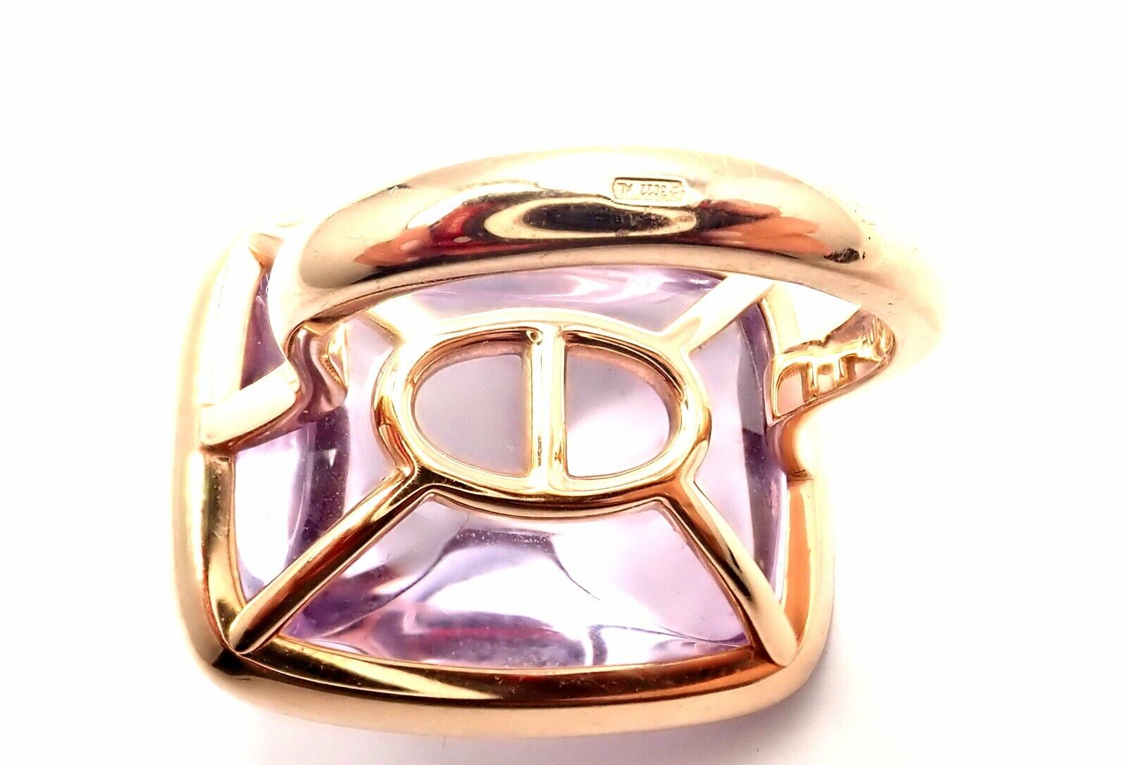 Rare! Authentic Hermes 18k Rose Gold Diamond Large Amethyst Ring | Fortrove