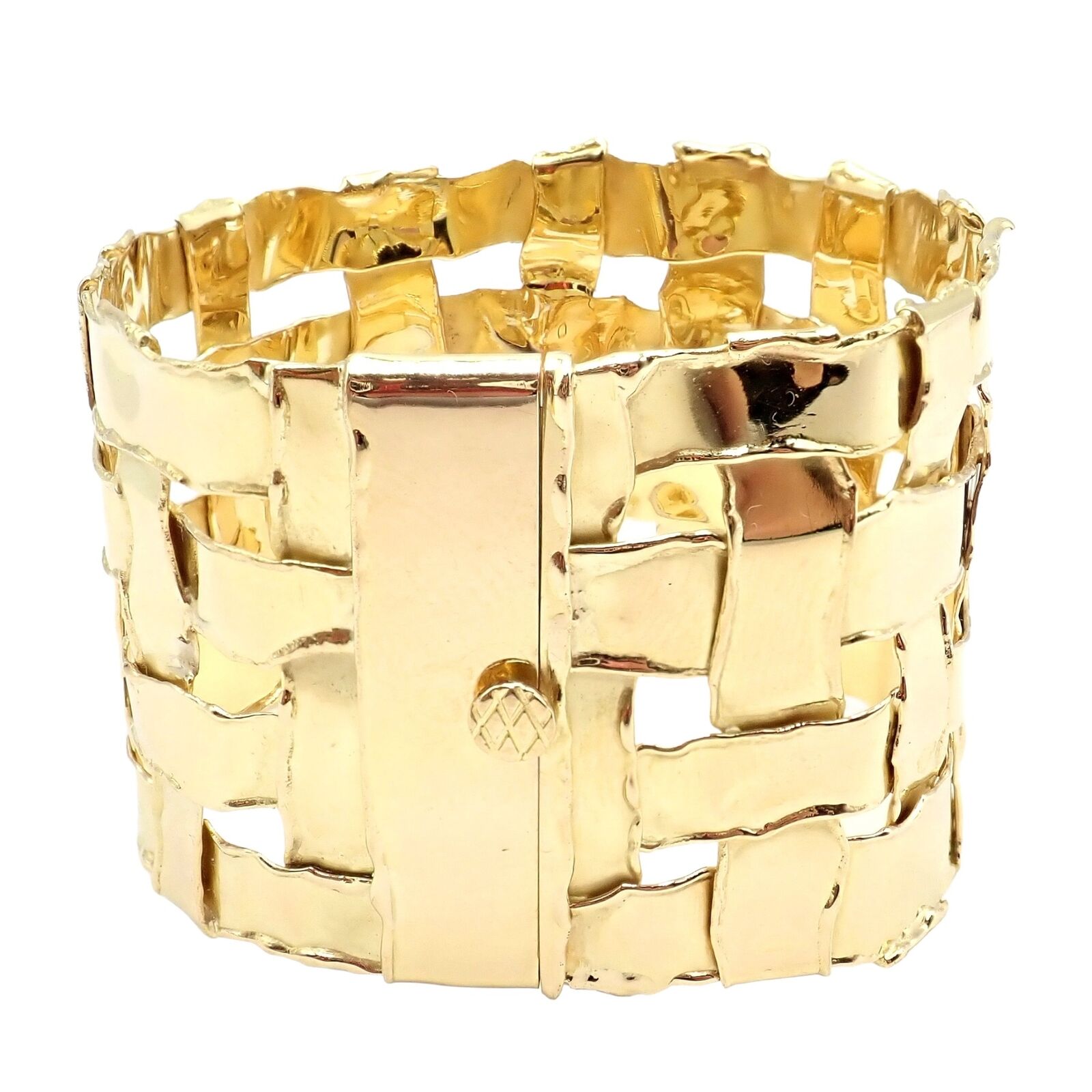 Authentic! Vintage Tiffany & Co 18k Yellow Gold Basket Weave Wide Bracelet | Fortrove