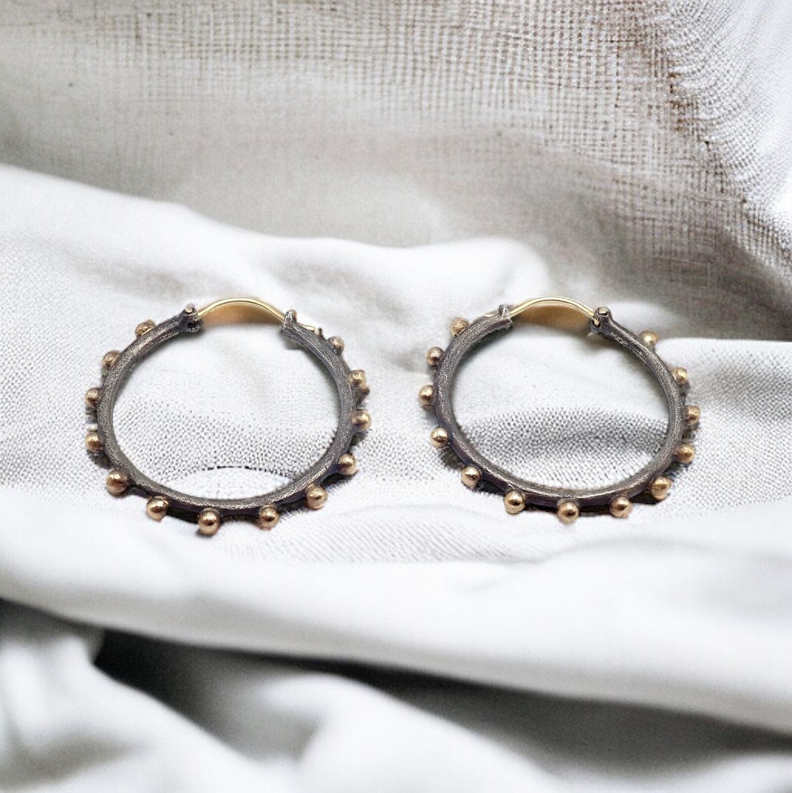 Armenta Jewelry & Watches:Fine Jewelry:Earrings Armenta 18k Yellow Gold & Blackened Sterling Silver Hoop Earrings